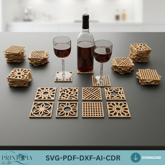 Geometric Flower Wooden Coaster Modern Kitchen Decor DIY Drink Coaster Templates