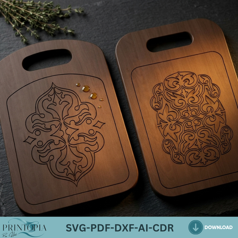Mandala Cutting Board Laser Cut File Engraved Charcuterie Board Design Plywood Serving Tray Template