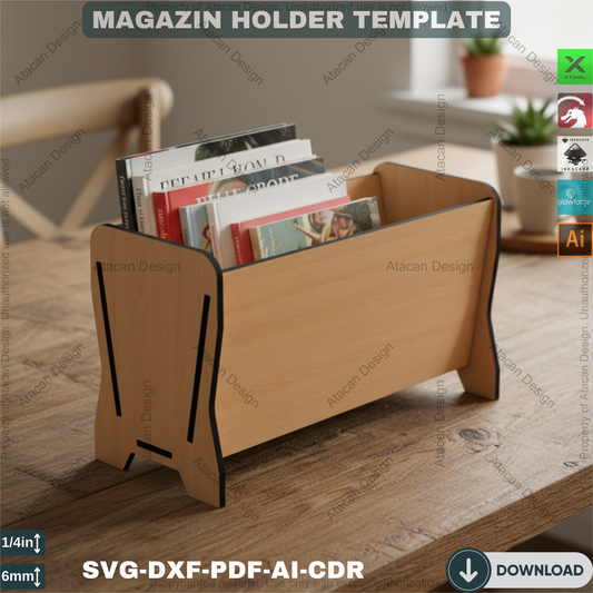Modern Wooden Magazine Holder SVG DXF Files for Laser Cut - Desktop Journal & Book Storage - Digital File Download