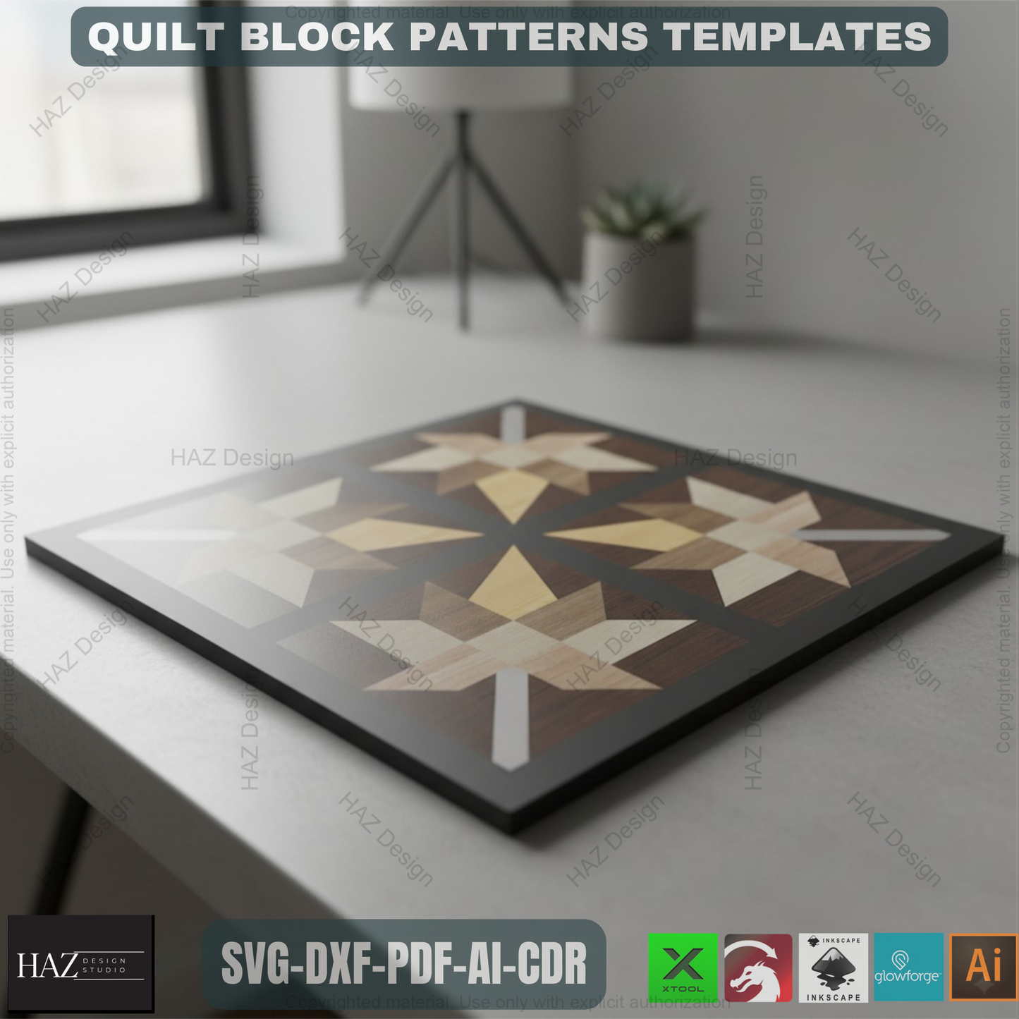 Laser Cut Quilt Block SVG Bundle, Digital Quilt Pattern Templates, Geometric Wood Wall Art Files, Farmhouse Decor DXF 474