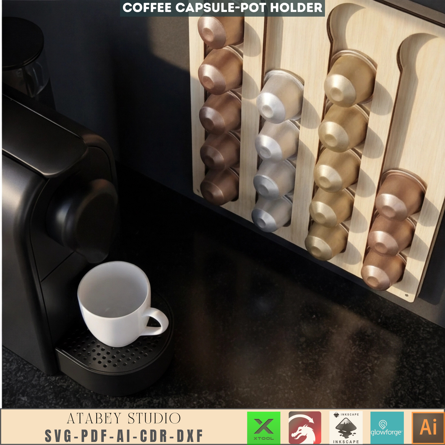 Modern Coffee Pod Holder | Wooden Wall Mount Organizer for Coffee Capsules