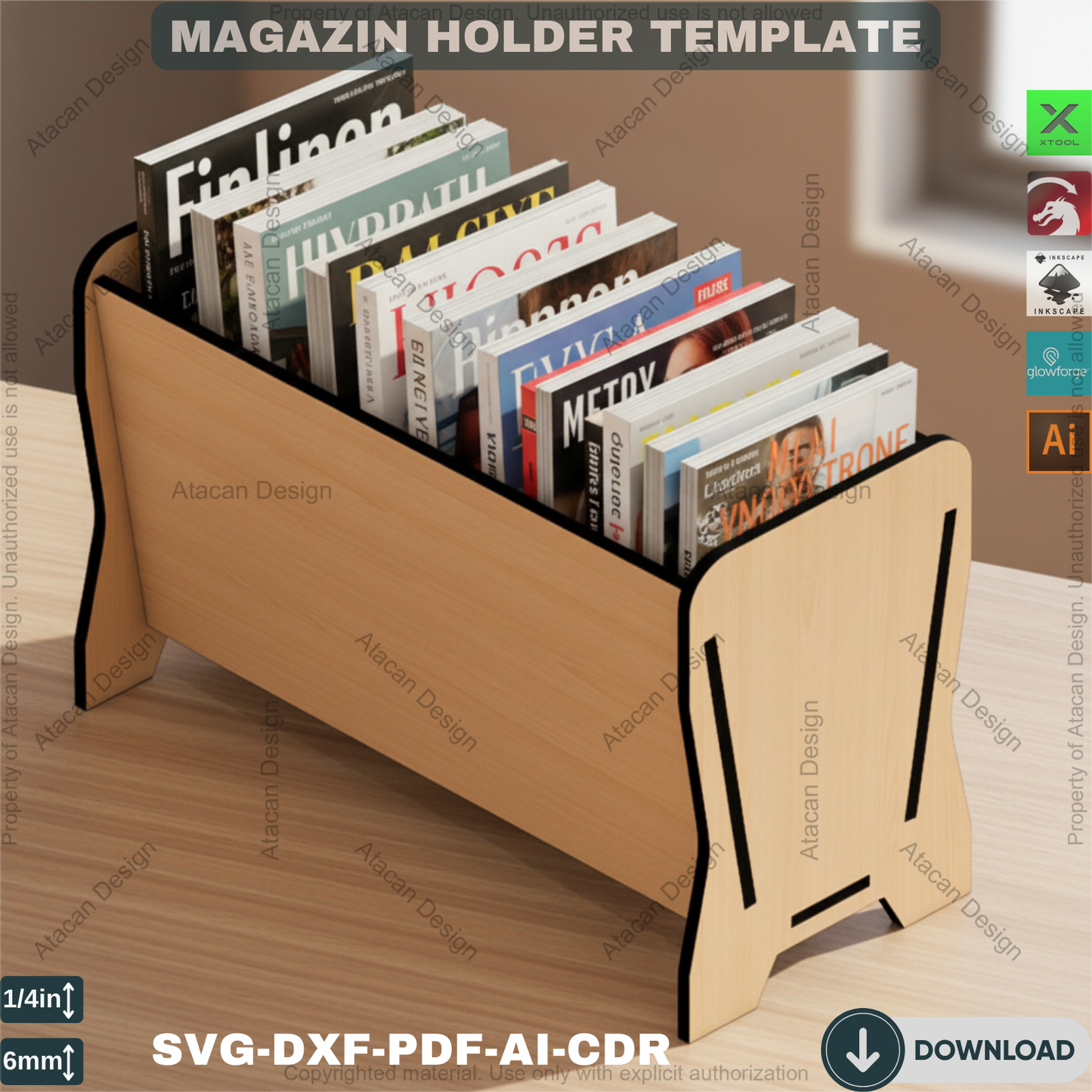 Modern Wooden Magazine Holder SVG DXF Files for Laser Cut - Desktop Journal & Book Storage - Digital File Download