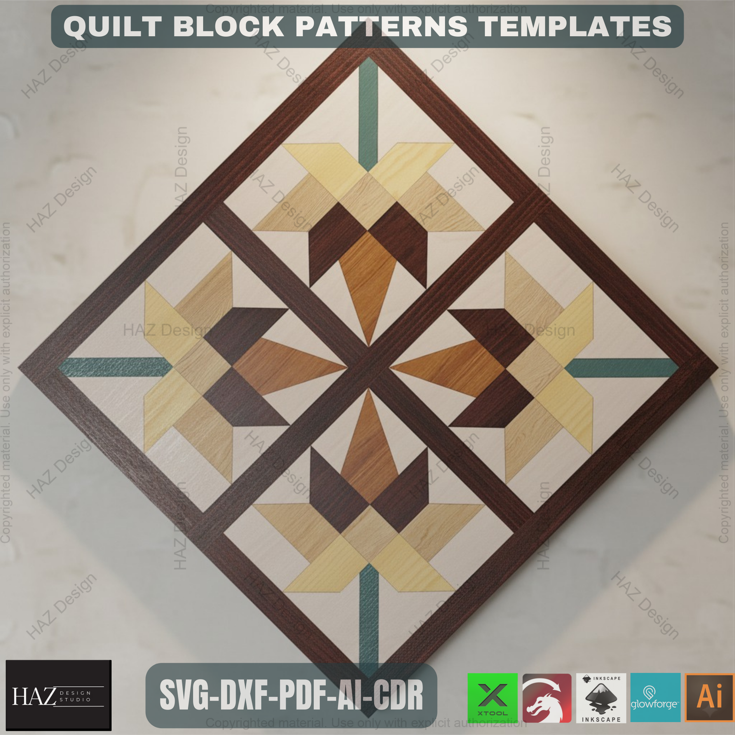 Laser Cut Quilt Block SVG Bundle, Digital Quilt Pattern Templates, Geometric Wood Wall Art Files, Farmhouse Decor DXF 474