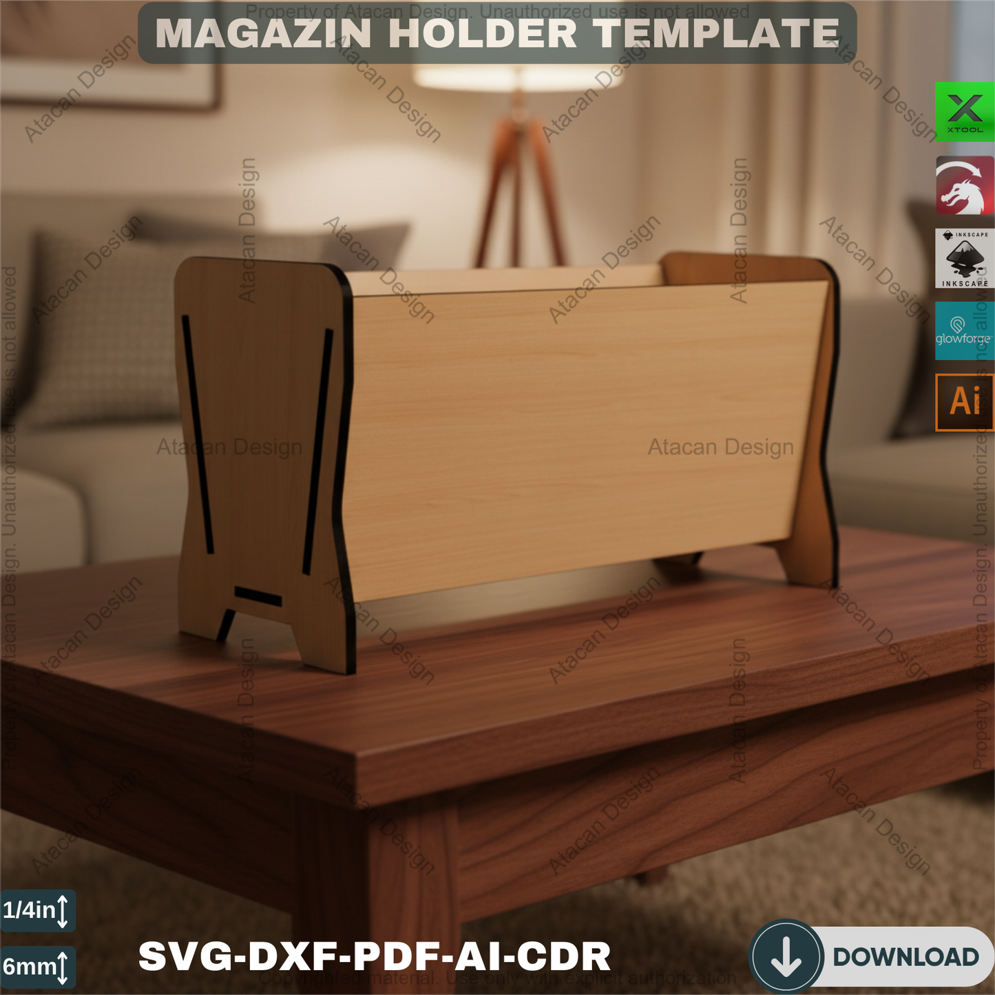 Modern Wooden Magazine Holder SVG DXF Files for Laser Cut - Desktop Journal & Book Storage - Digital File Download