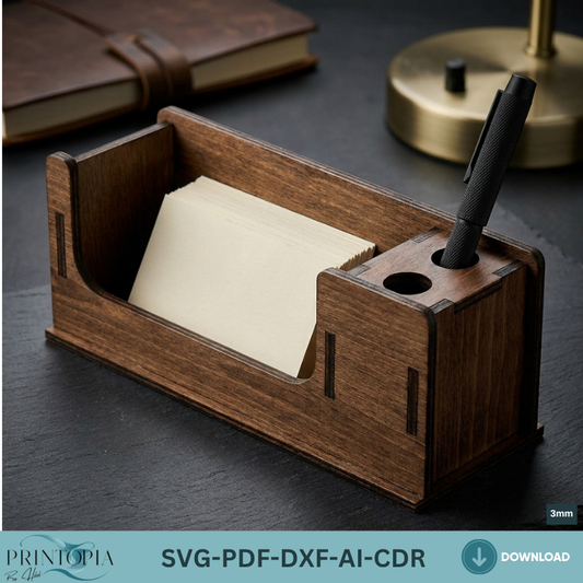 Wooden Business Card Holder and Pen Stand Laser Cut Template Plywood Desk Organizer