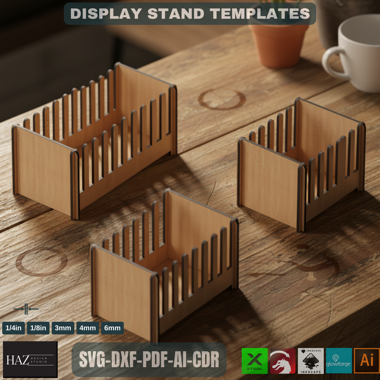 Laser Cut Greeting Card Stand: Retail Display Template ,3-Size Laser Cut Card Display: Showcase Your Cards Beautifully, 427