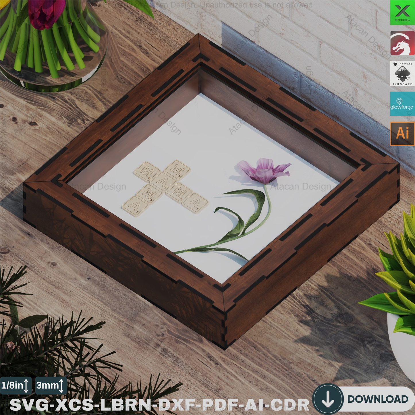 Removable Shadow Box Frames: Digital Laser Cut File Collection,3D Picture Frame Template: Wood Shadow Box Set, DIY Project853