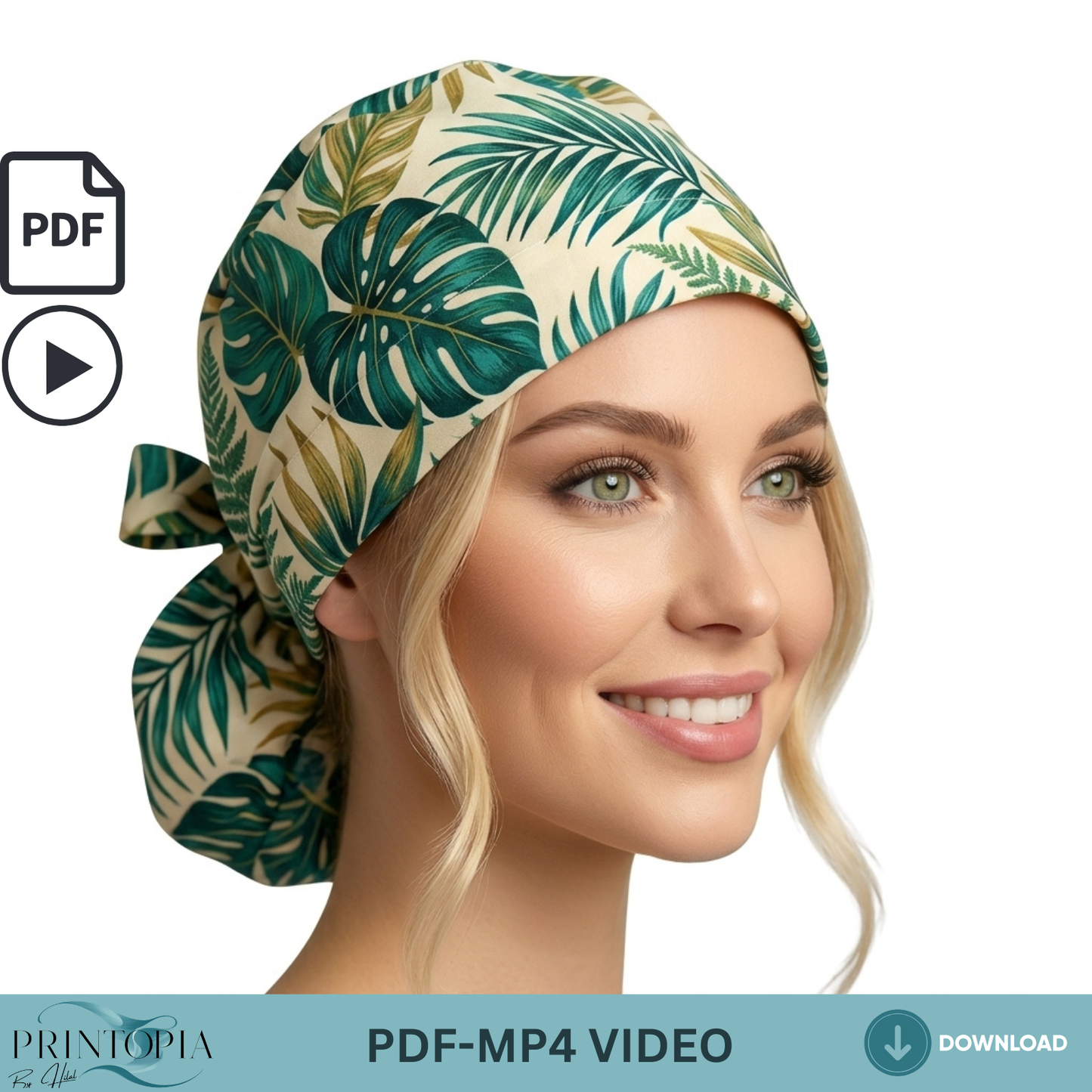Ponytail Scrub Cap Sewing Pattern PDF with Video Tutorial Nurse Hat Template