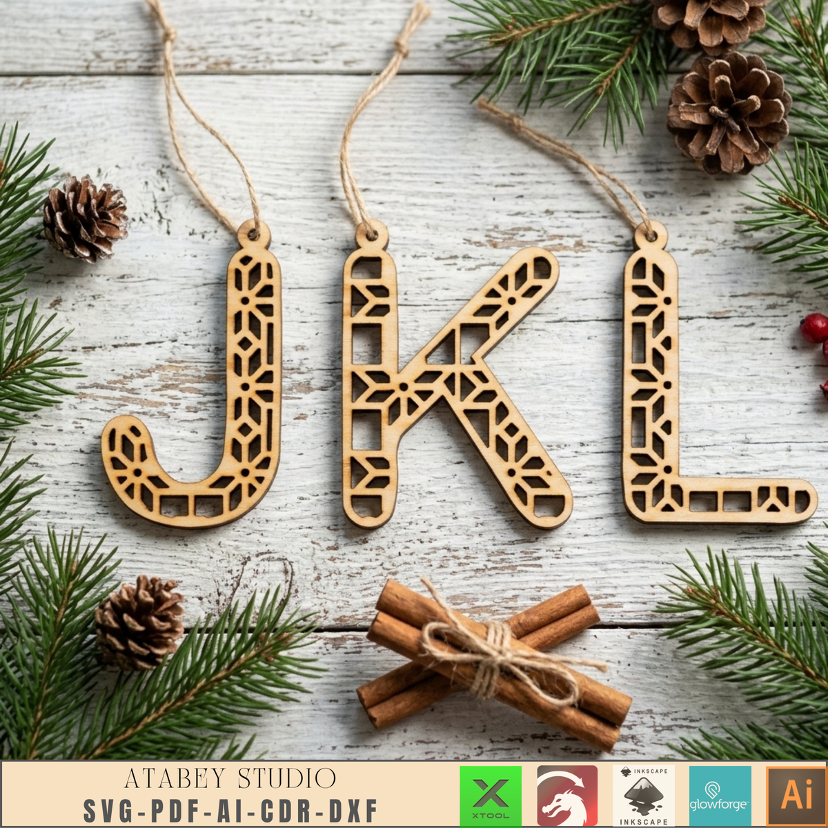 Wooden Alphabet Christmas Ornament Laser Cut File A-Z Letter Decor Laser Cut Templates 1036