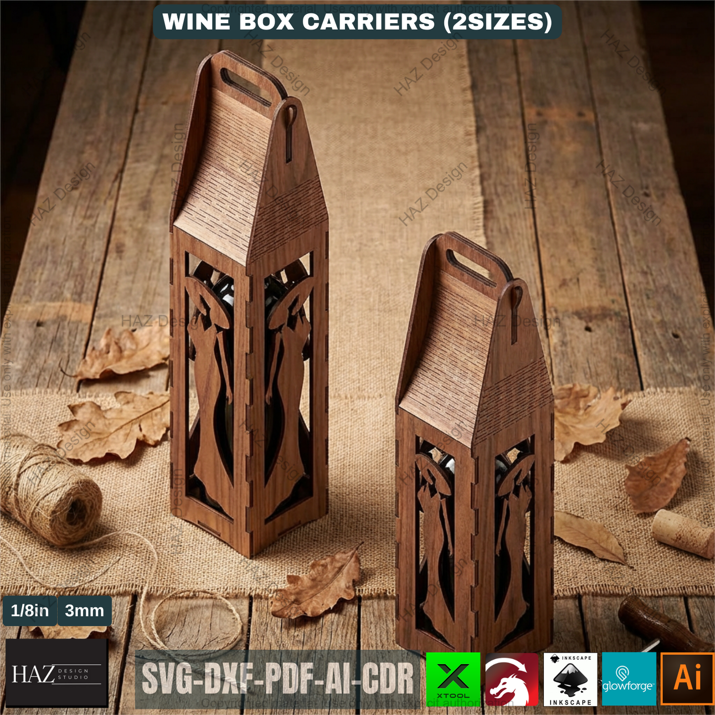 Laser Cut Wine Box Templates Wooden Bottle Carrier Gift Crate Patterns Wedding Wine Holder Laser Ready Cut Files 514