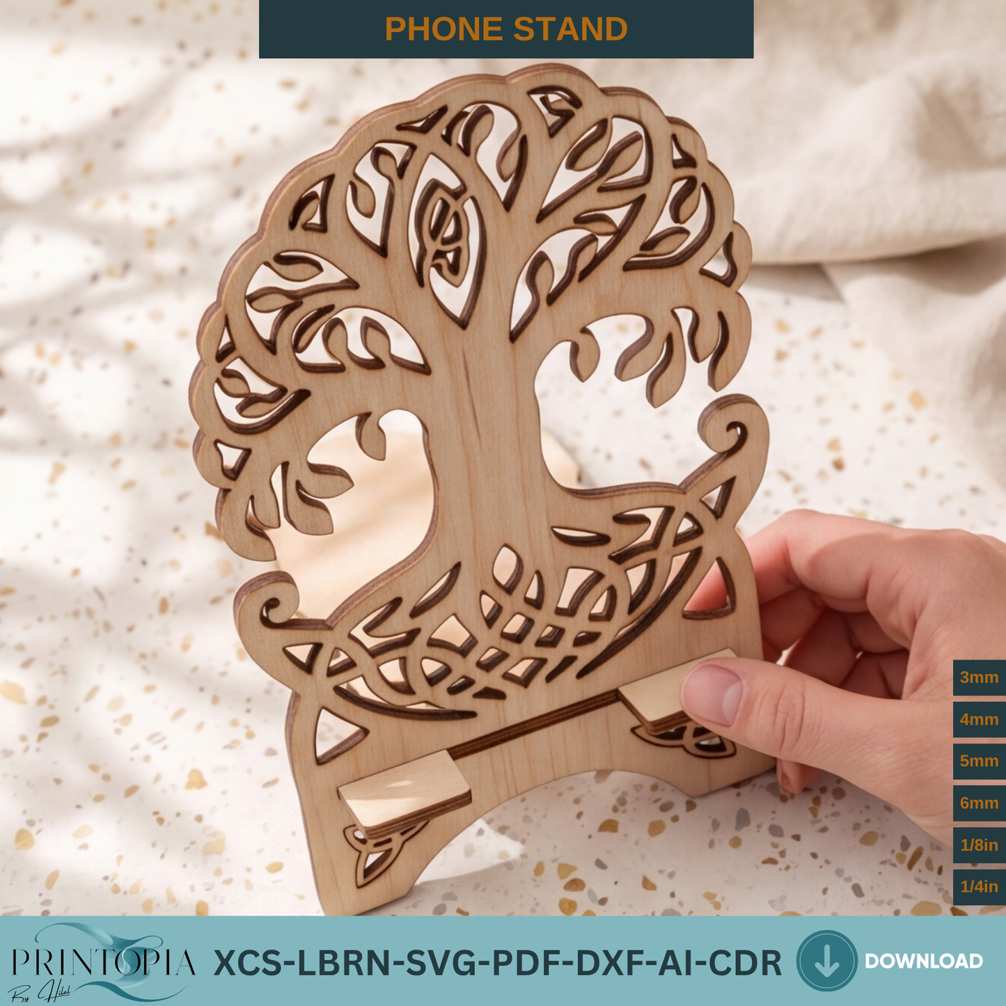 Celtic Tree of Life Wooden Phone Stand Laser Cut File SVG DXF Template