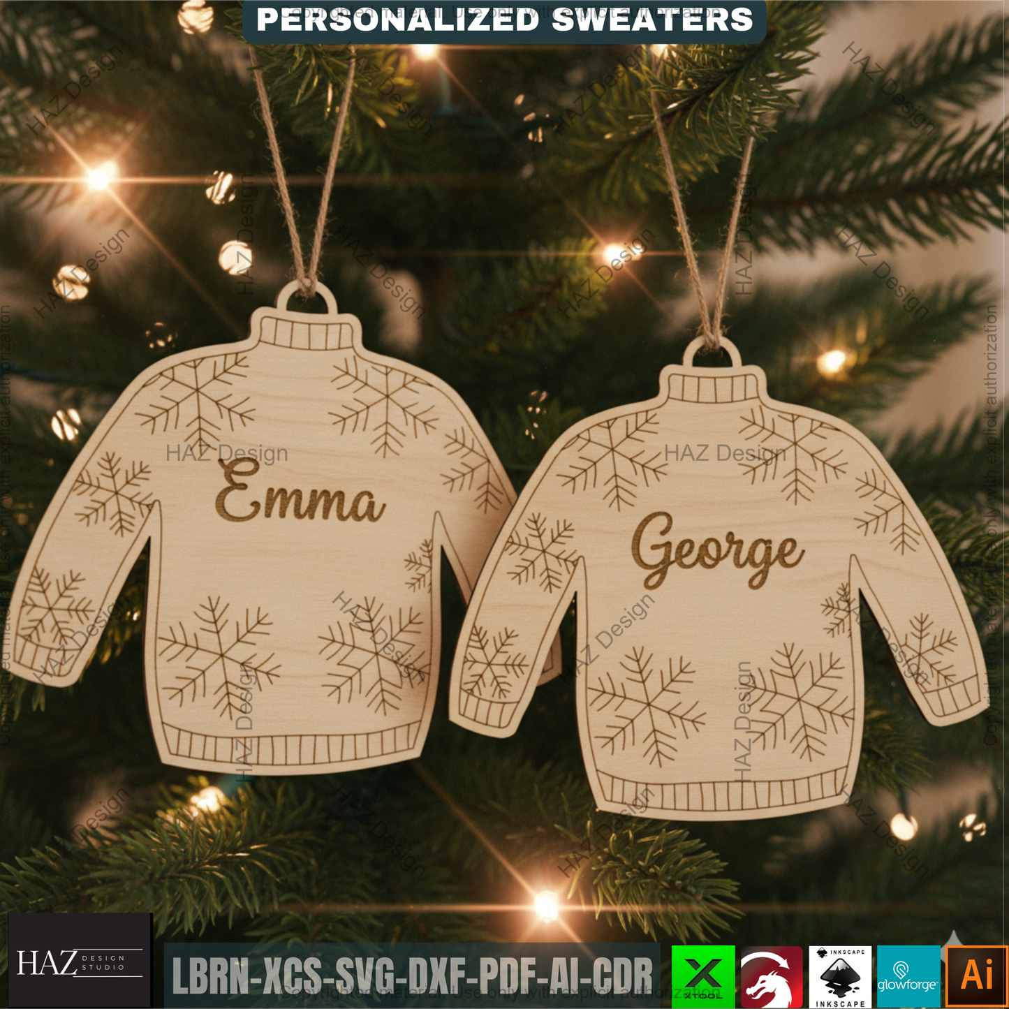 Personalized Christmas Sweater Design Template | Ugly Xmas Holiday Laser Cut File | Custom Name Family Matching 500