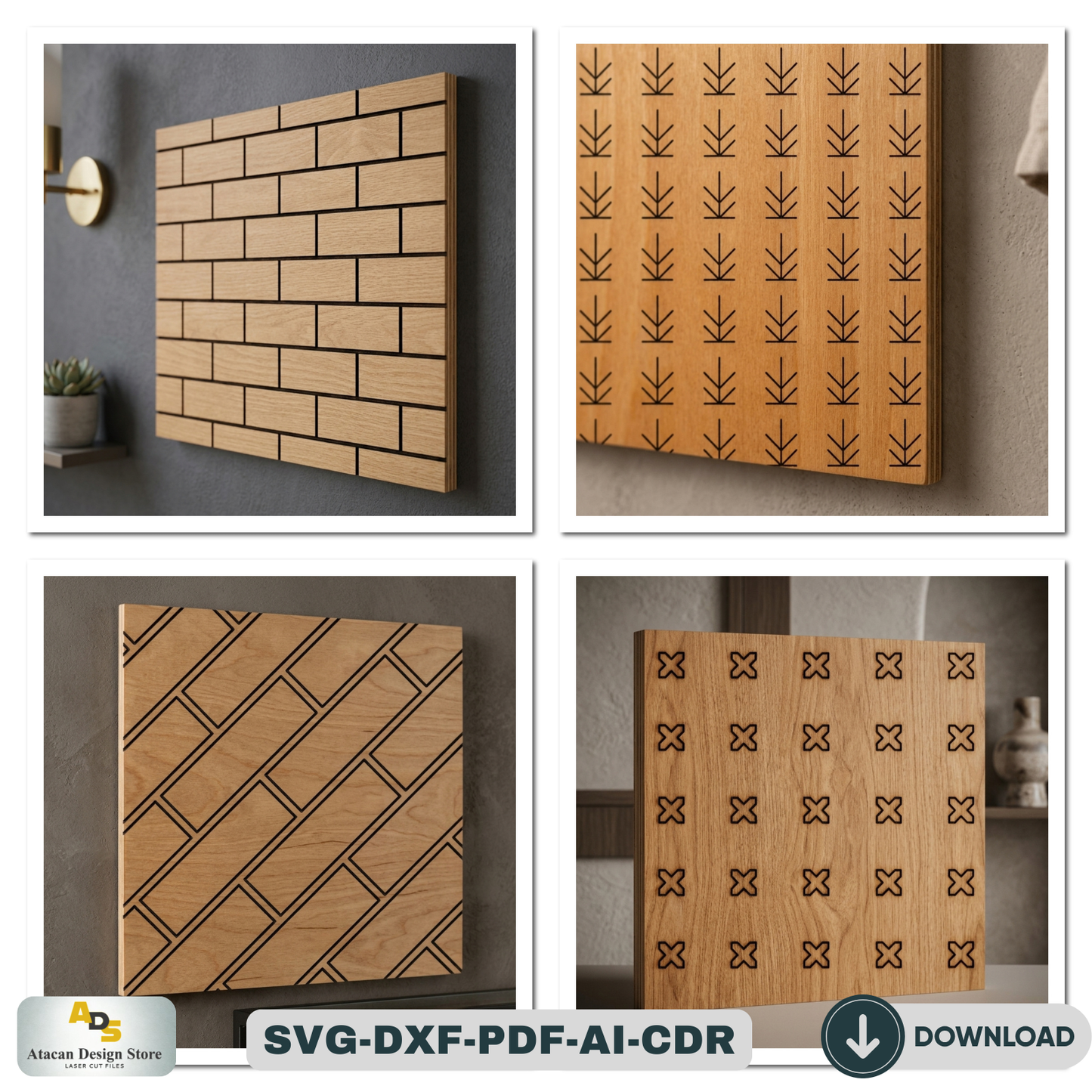 40 Geometric Wall Art Patterns / Wooden LaserCut Panel Decor / Abstract Geometric Seamless Designs  946
