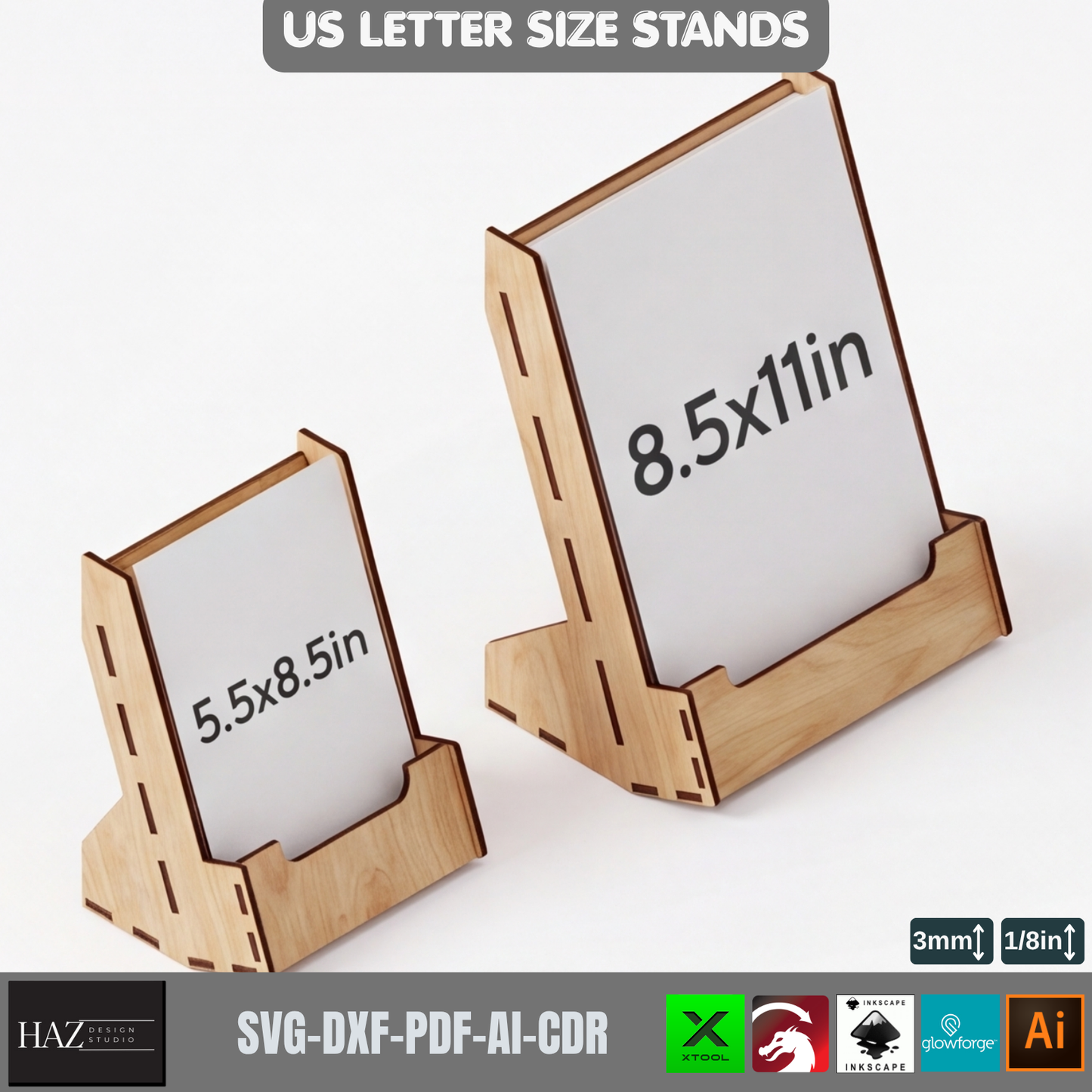 Laser Cut Menu Stand SVG Plywood Brochure Holder Template US Letter Size
