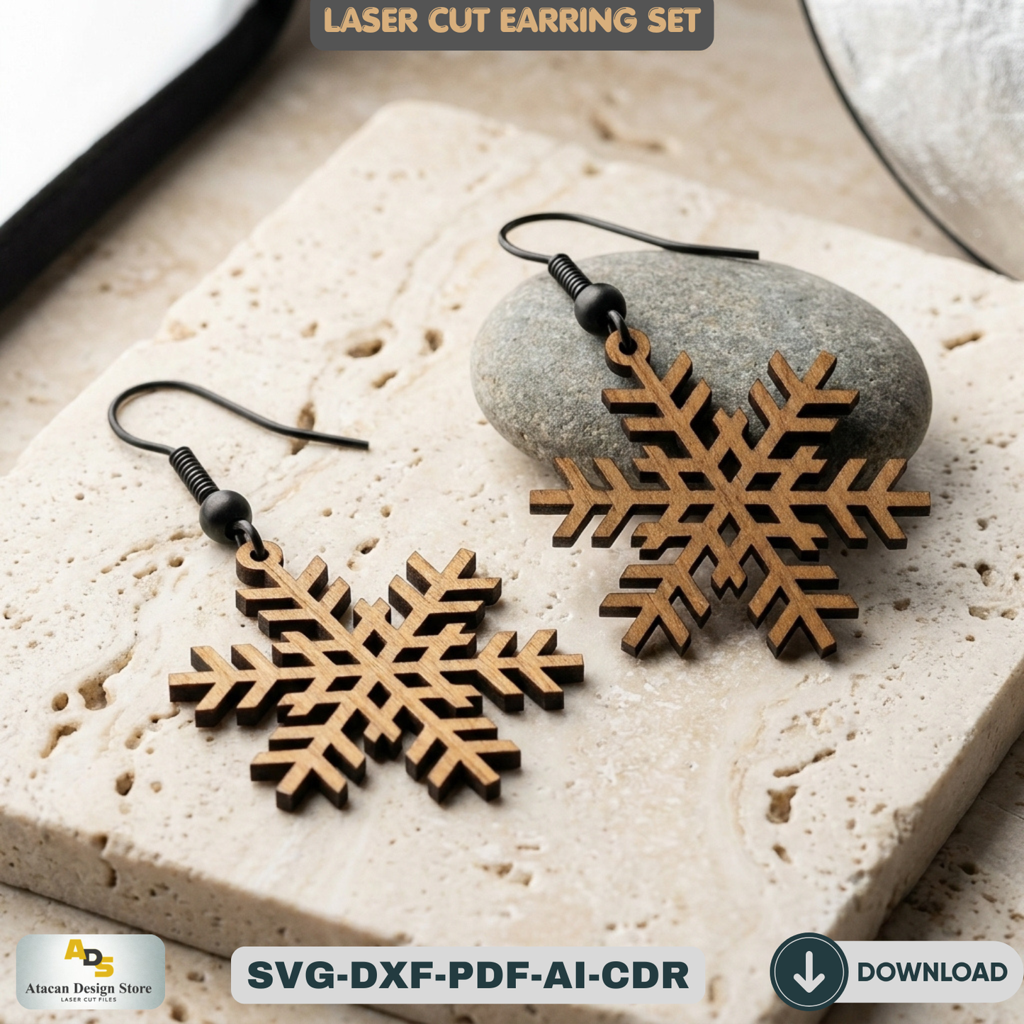 9 Snowflake Earring Designs, Winter Christmas Jewelry Template, Holiday Craft Project 209