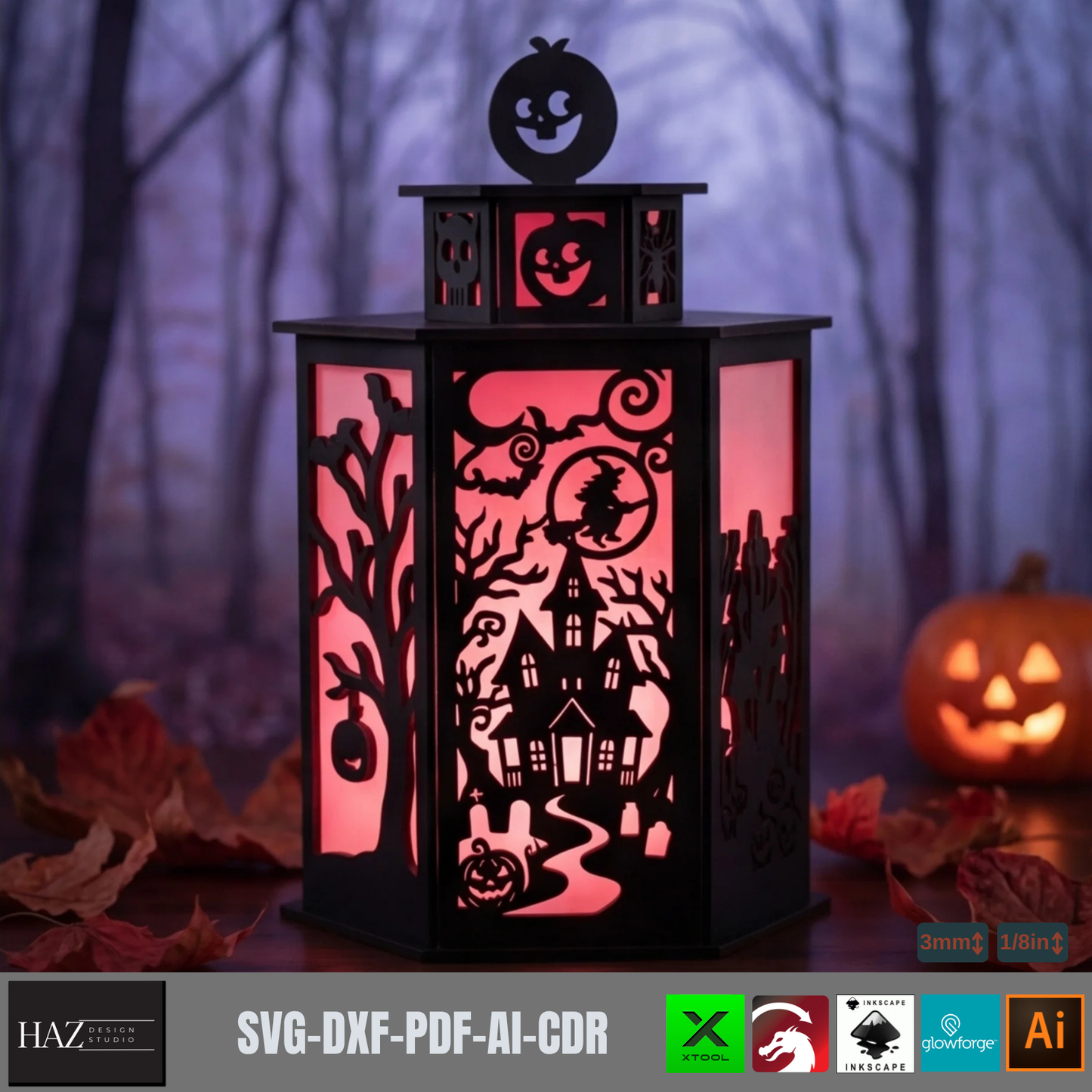 Halloween Haunted House Lantern Spooky Witch Candle Holder Wooden Pumpkin Centerpiece Table Decor
