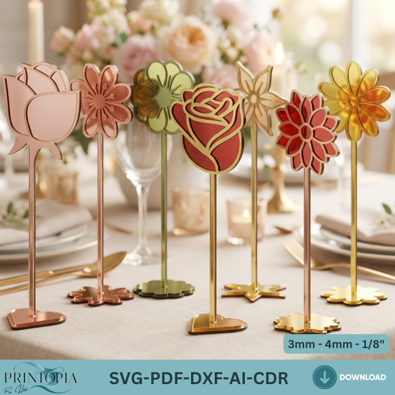 Standing Flower Templates Acrylic Rose Daisy Table Decor Wooden Floral Centerpiece 328