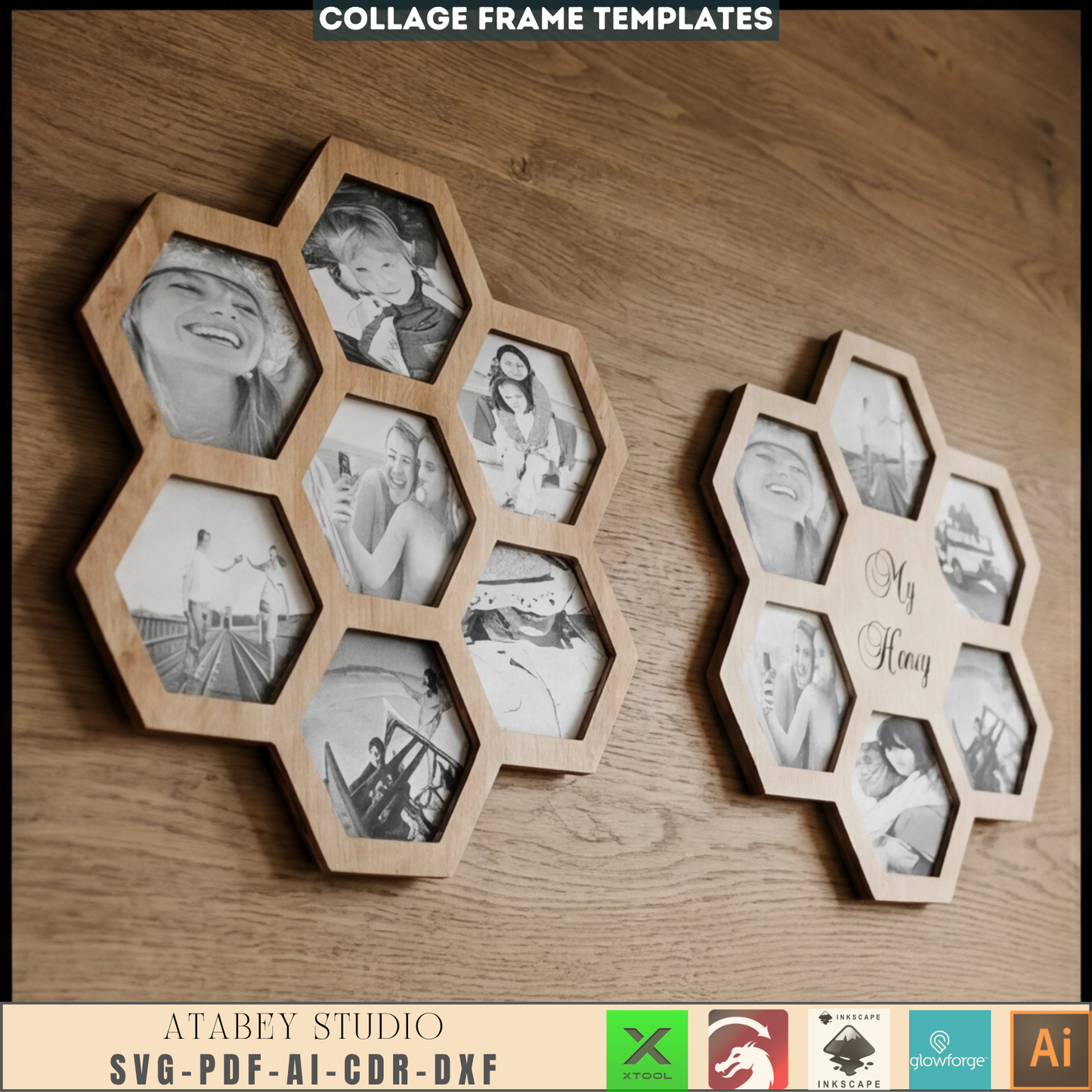 Honey comb Multi Picture Frame Collage svg file, Honey Family Friends Collage