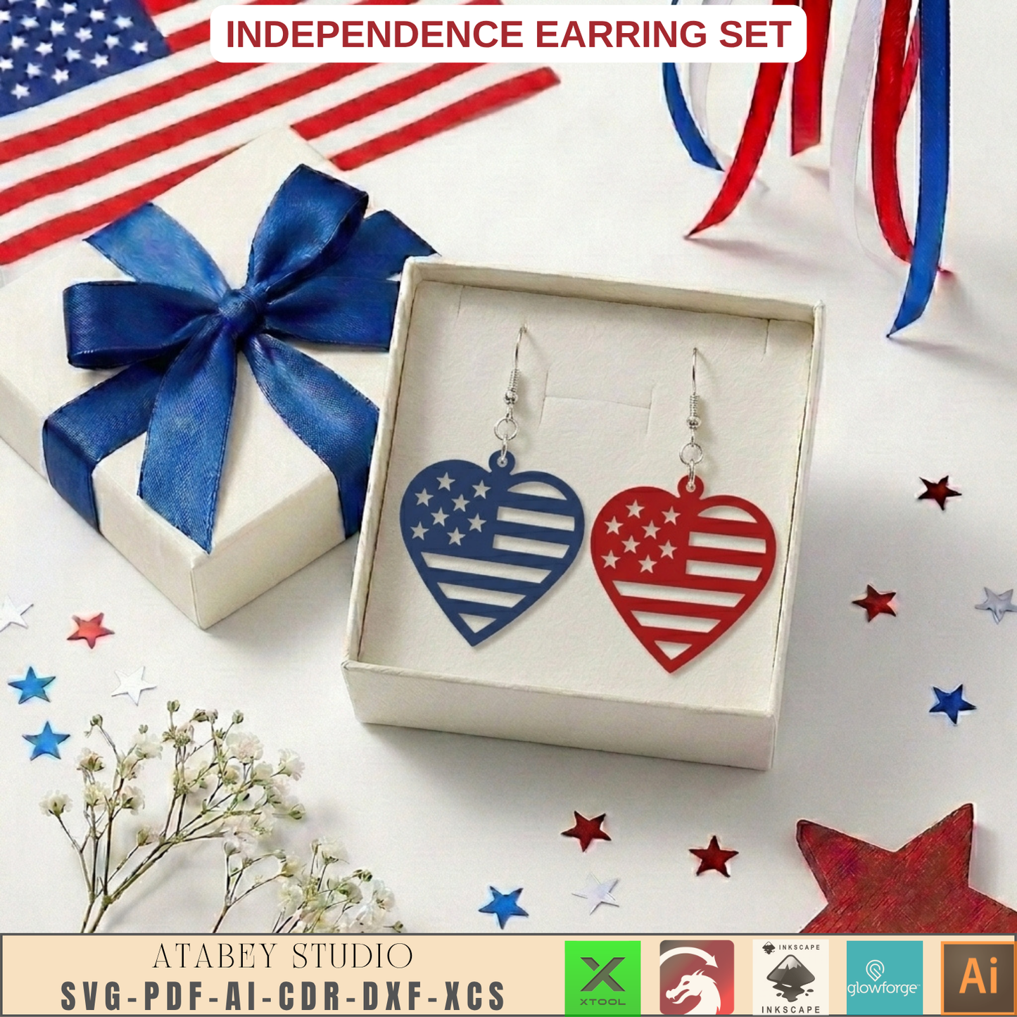 4th of July Earring SVG Bundle, Patriotic Laser Cut Templates, USA Flag Star Earrings