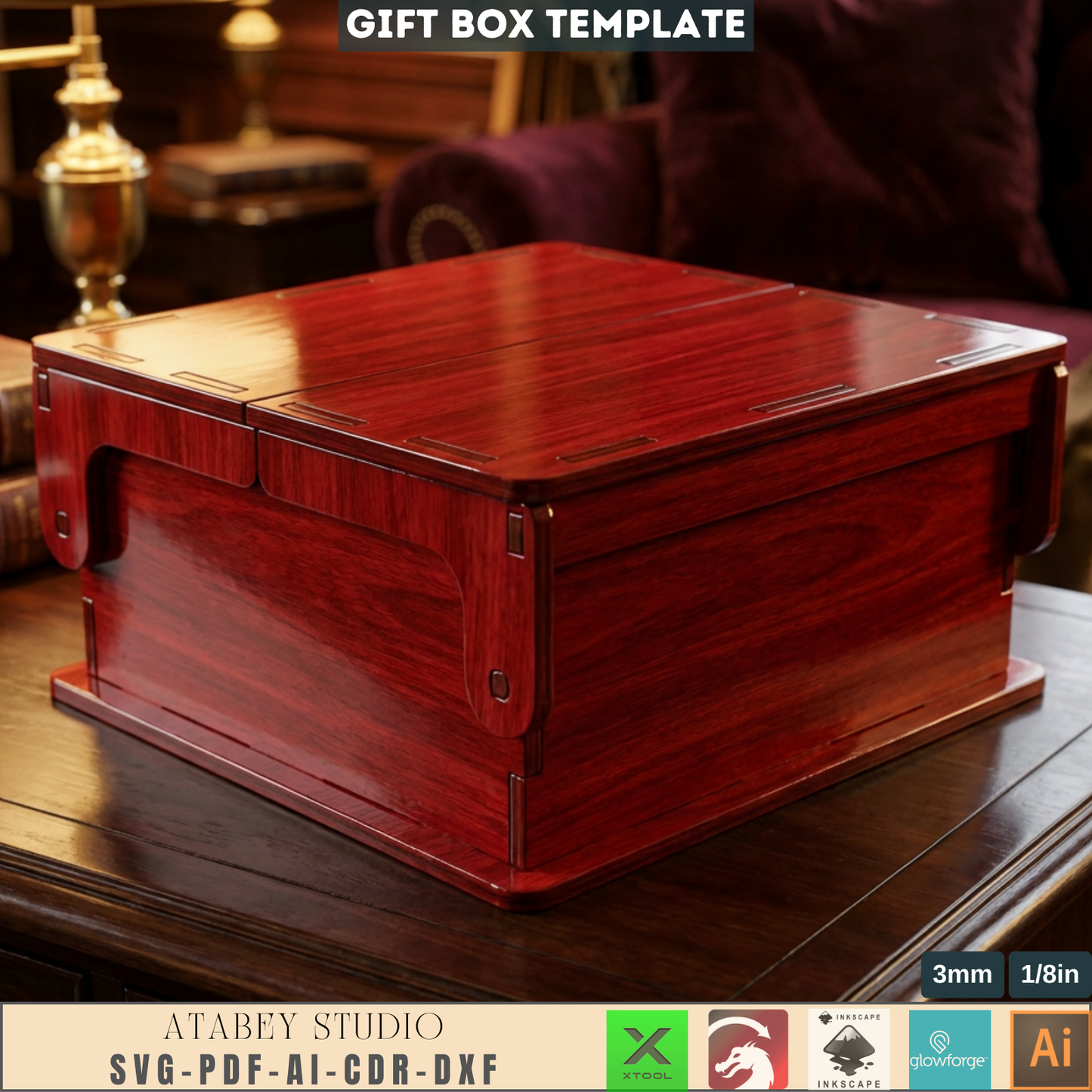 Laser Cut Wooden Gift Box Template with Sliding Lid | Luxury Plywood Jewelry Box Design for Laser Cutting Projects 985