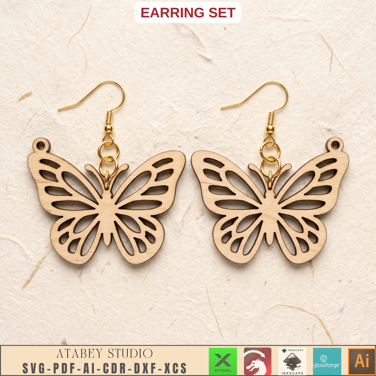 Wooden Bee Butterfly Leaf Earring Templates for Laser Cut Jewelry DIY Plywood Pattern Bundle