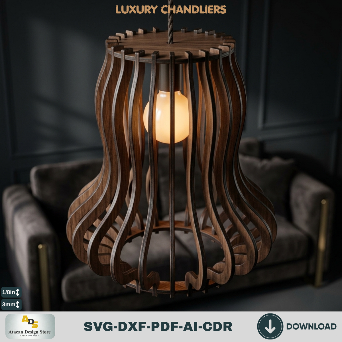 10 Wood Pendant Lamp Laser Cut Files Bundle, DIY Chandelier Shade Templates
