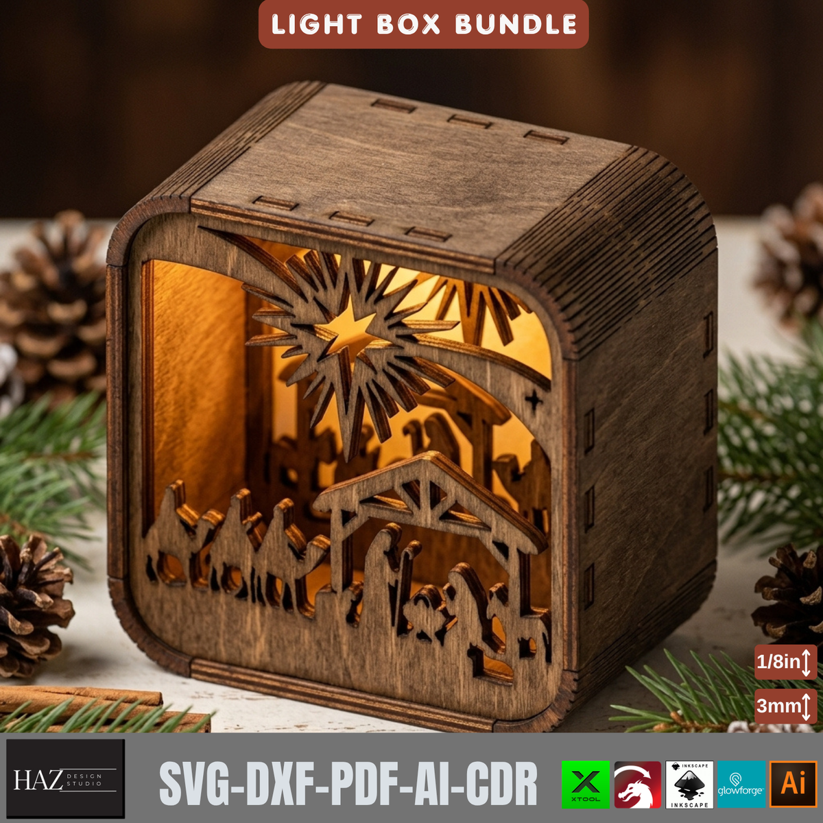 16 Rustic Christmas Shadow Box Night Light, Layered Snowman Cabin Lantern Plans, Holiday Mantel Decor 576