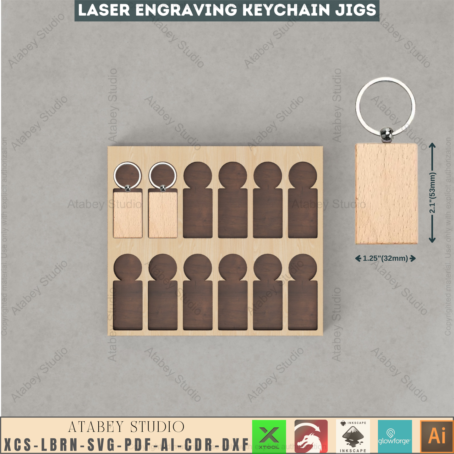 Laser Keychain Jig Templates Bundle | Precision Alignment Wood Jig | Xtool Glowforge Lightburn Compatible 944