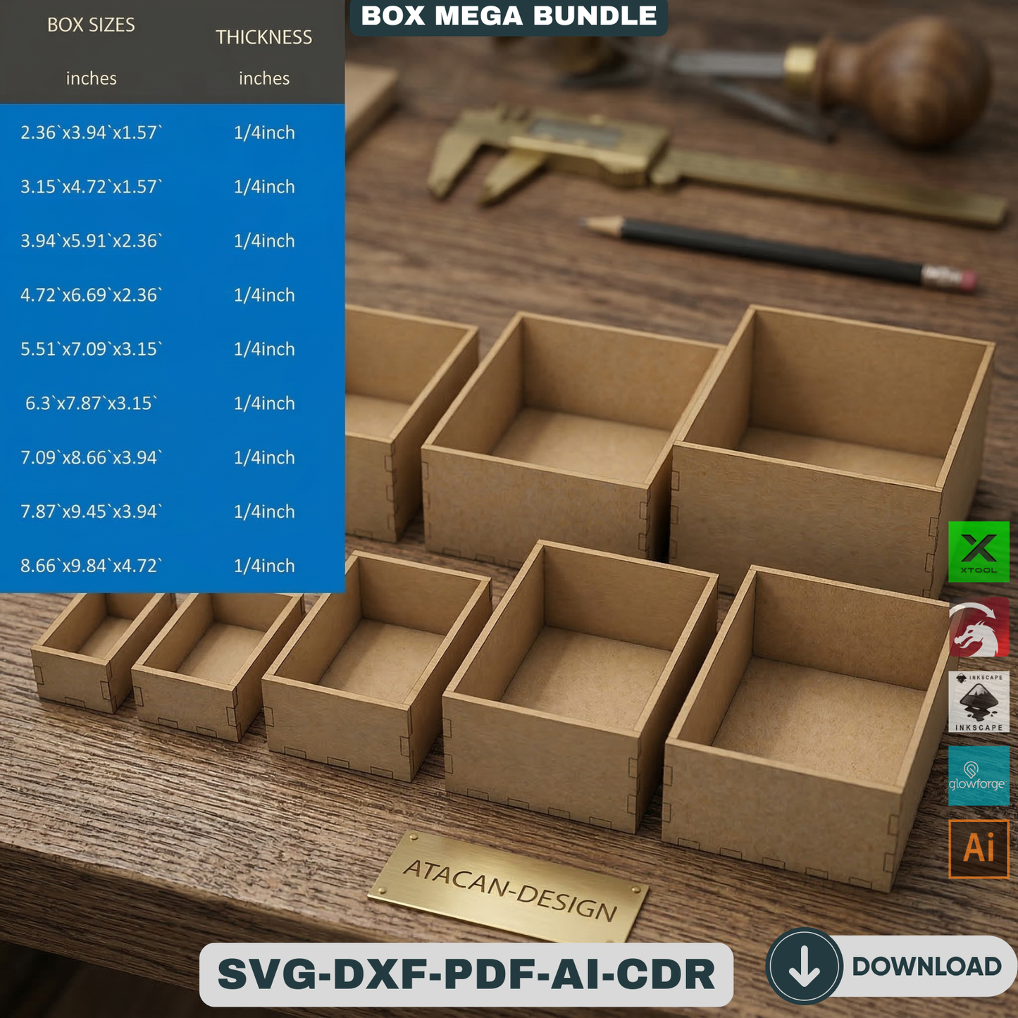 72 Piece Mega Box Bundle Laser Cut Wooden Box Templates Nesting Storage Organizer 503