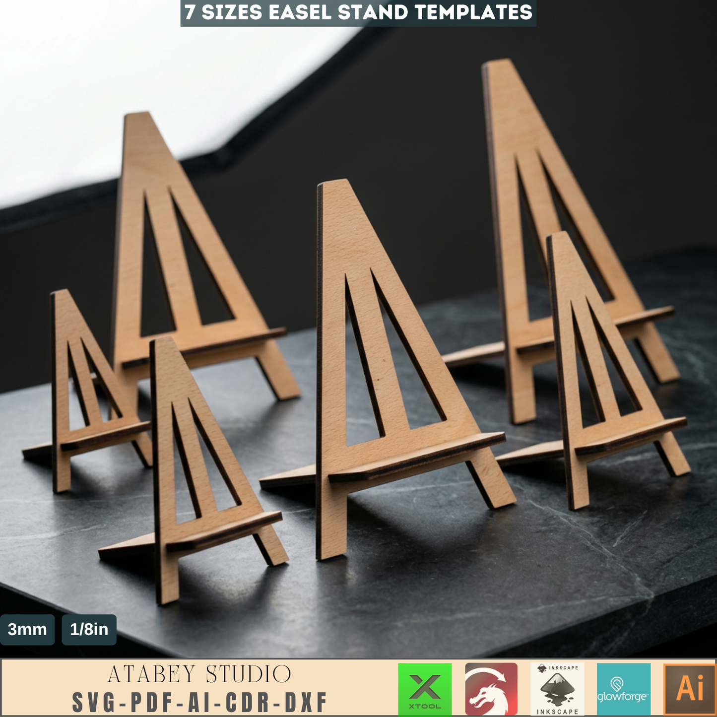 Wooden Tabletop Easel Stand Laser Cut Template 7 Sizes Menu Holder Photo Display Woodcraft