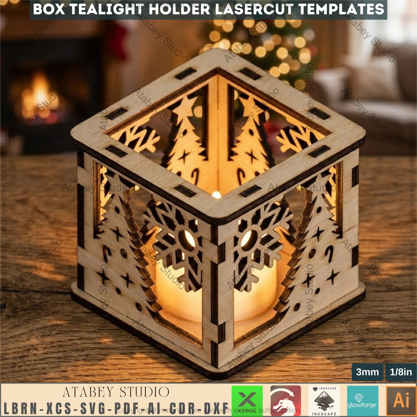 Christmas Tealight Lantern Box Laser Cut Templates,Holiday Candle Holder, Tabletop Decor SVG Files 972