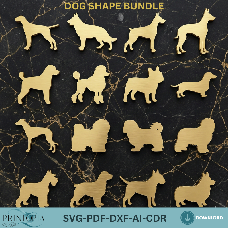 Dog Shape Silhouette Bundle Assorted Pet Breeds Outlines Laser Cutting Templates 330