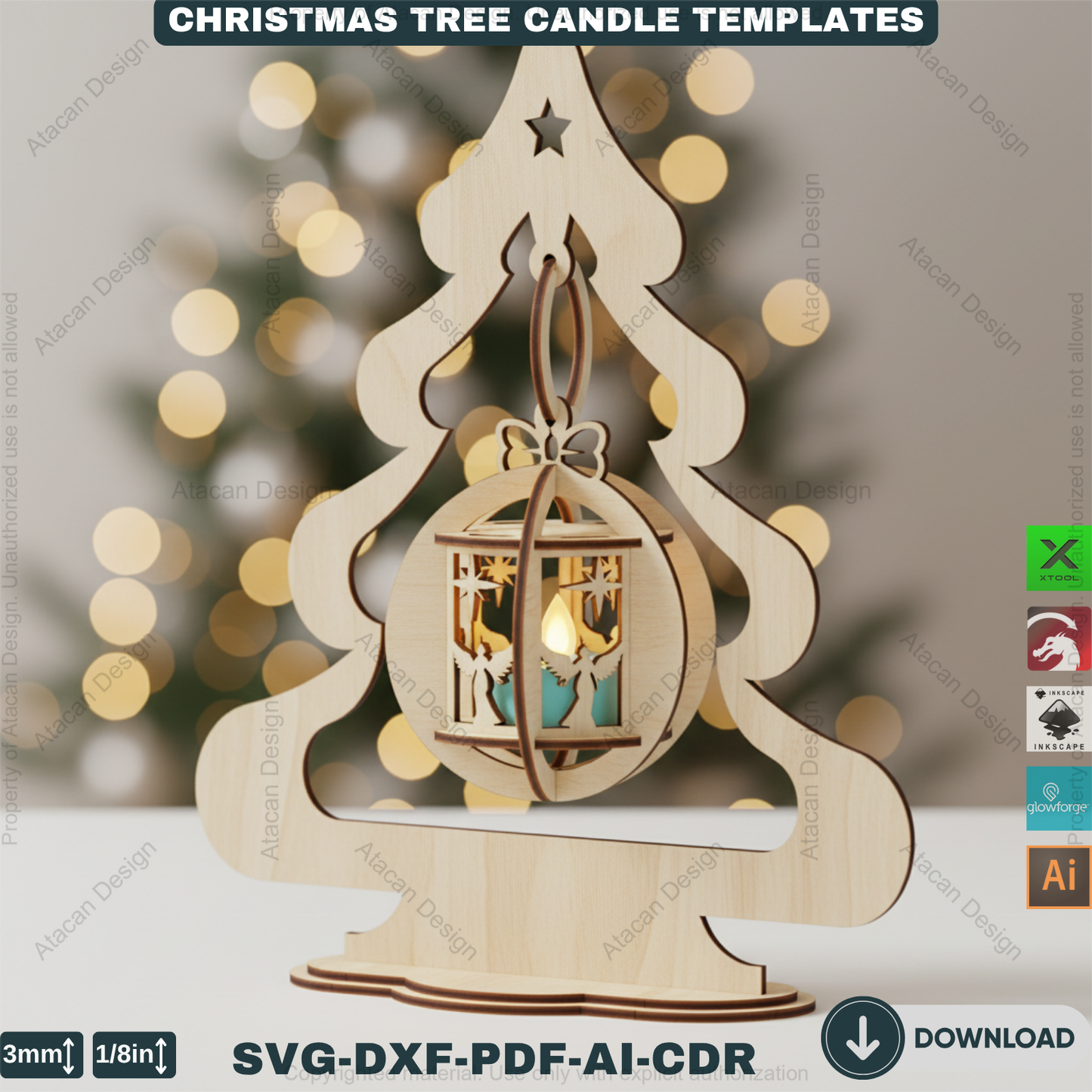Elegant Christmas Tree Candle Stand Laser Cut File Set, 3D Wood Tealight Holder Designs for Xmas Tabletop & Holiday Home Decor 910