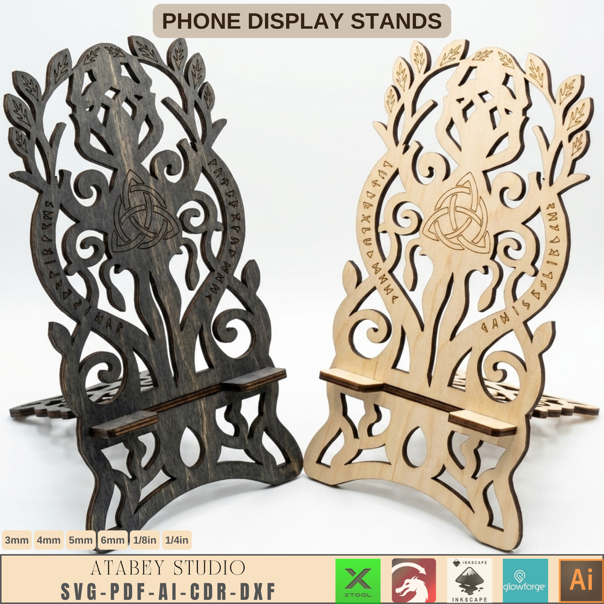 Celtic Tree of Life Phone Stand SVG Laser Cut Viking Wood Display Holder 1022