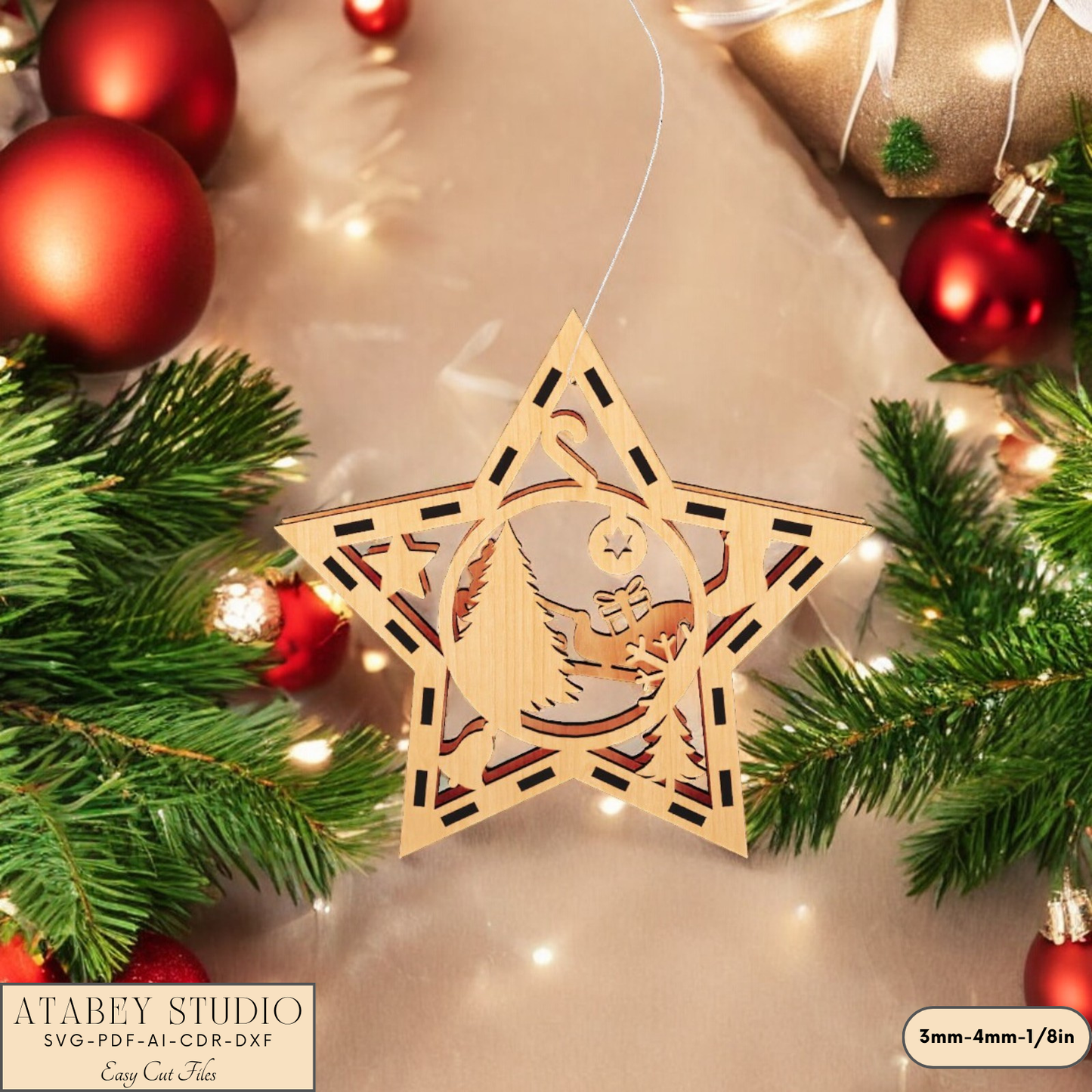 Festive Laser Cut Star Decorations: Unique Gingerbread, Candle, and Sleigh Designs 904