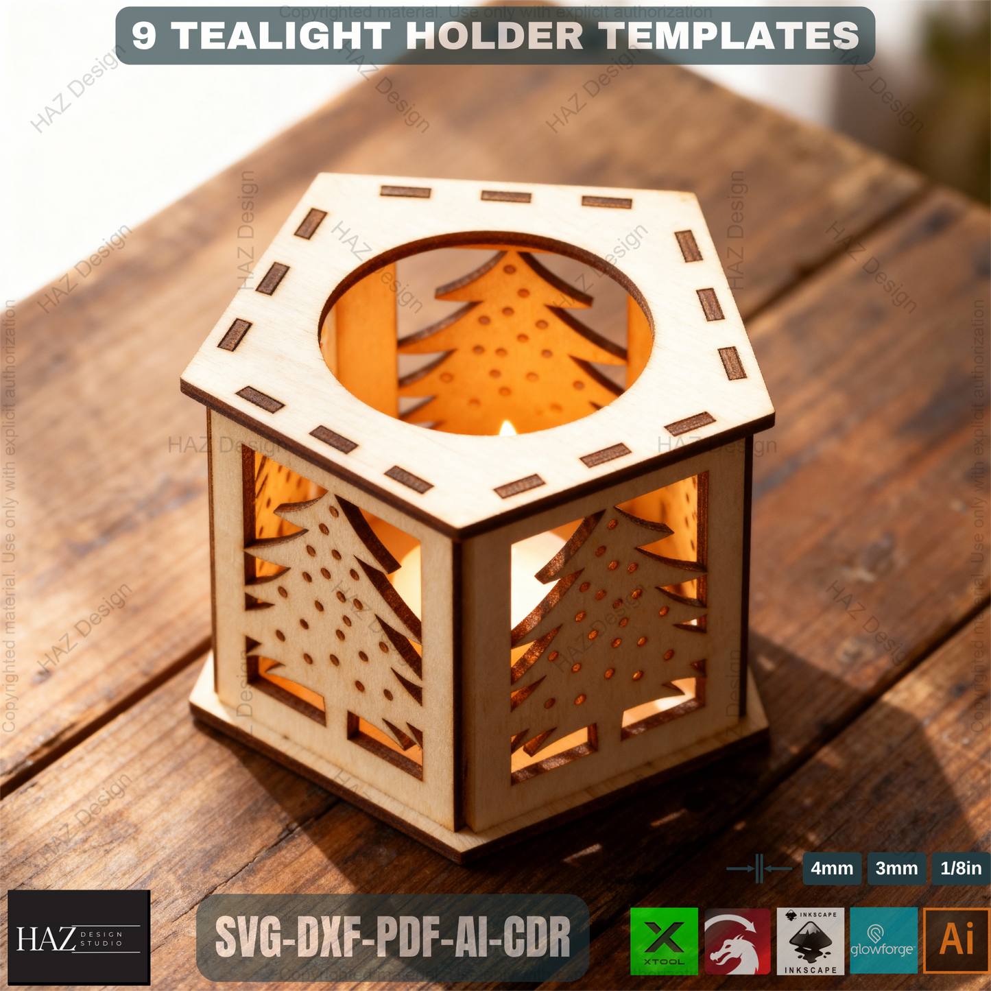 DIY Laser Cut Tealight Holders SVG Files | Christmas Candle Box Template | Wood Lanterns | Festive Home Decor Gifts for Xtool Glowforge 481