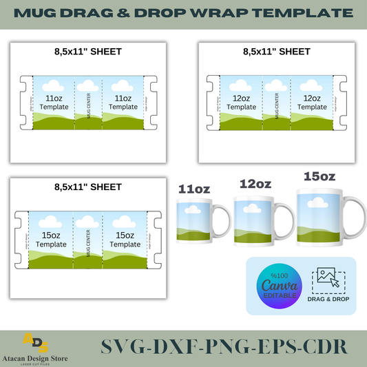 Customizable Mug Wrap Template | 11oz, 12oz, 15oz Designs | Canva Editable ADS735