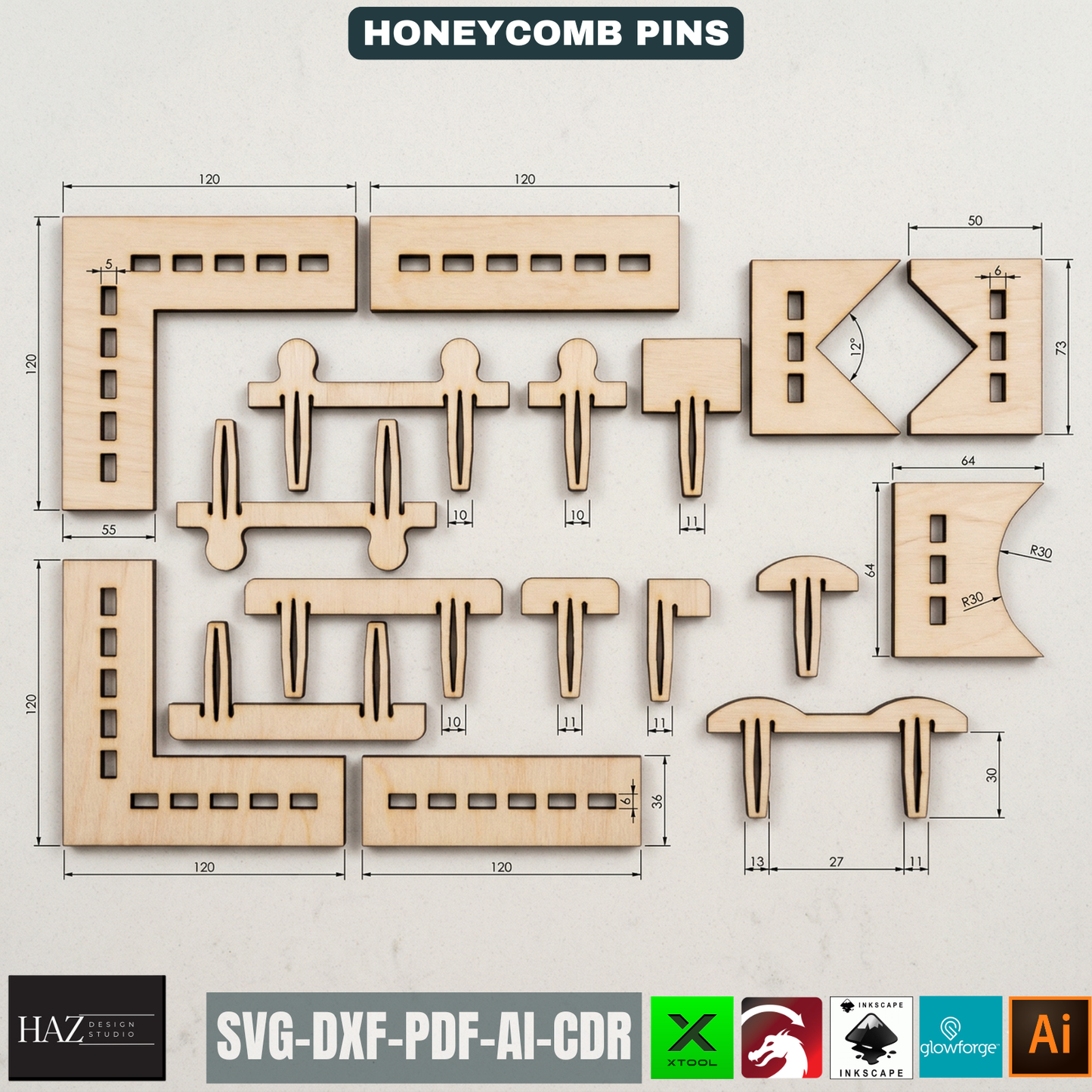 Honeycomb Bed Pins /  Board Hold Down Pins / Glowforge and xTool Laser Cut 092