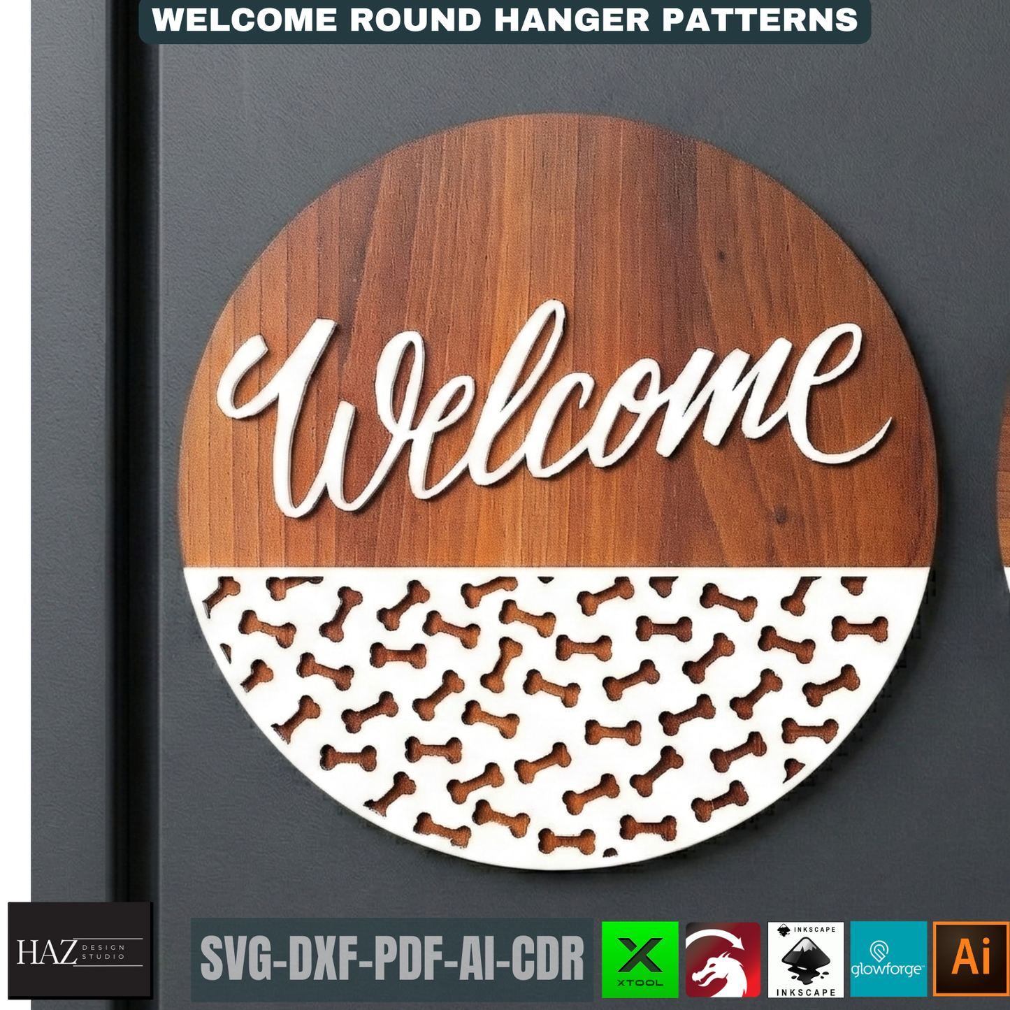 Round Welcome Sign Bundle Laser Cut Door Hanger Patterns, Front Door Decor Templates, Circle Wall Art Designs For Woodworking Projects 510