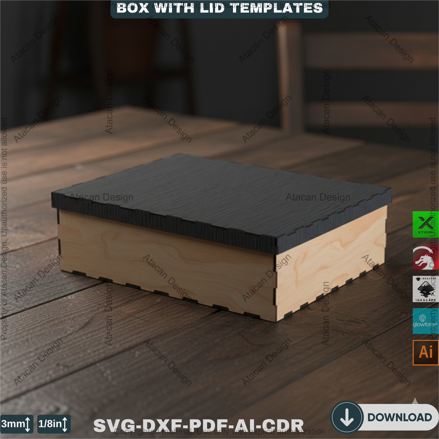 Box with Lid Template Bundle – Perfect for Laser Cutting, Create Multiple Box Sizes for Storage & Gift Packaging 761