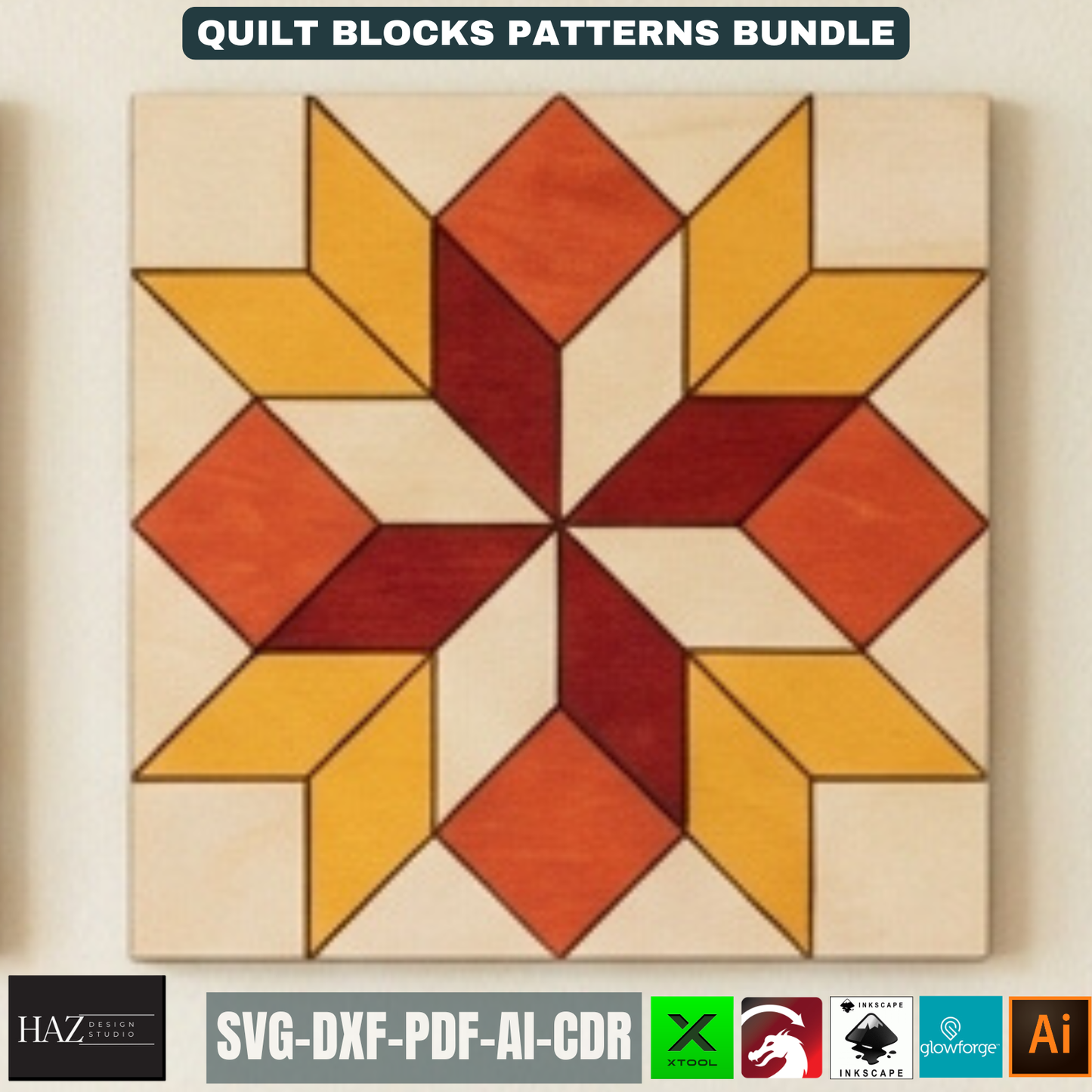 Geometric Barn Quilt Block Pattern Bundle, Wooden Wall Art Laser Cut Template, Modern Mosaic Home Decor 517