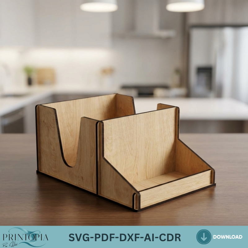 Kitchen Napkin Holder and Spice Rack Laser Cut File Kitchen Countertop Organizer Oil Bottle Stand