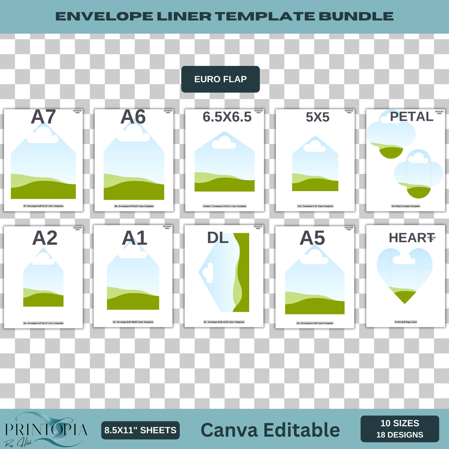 Complete Envelope Liner Set: 10 Popular Sizes, Easy Canva Editing 117