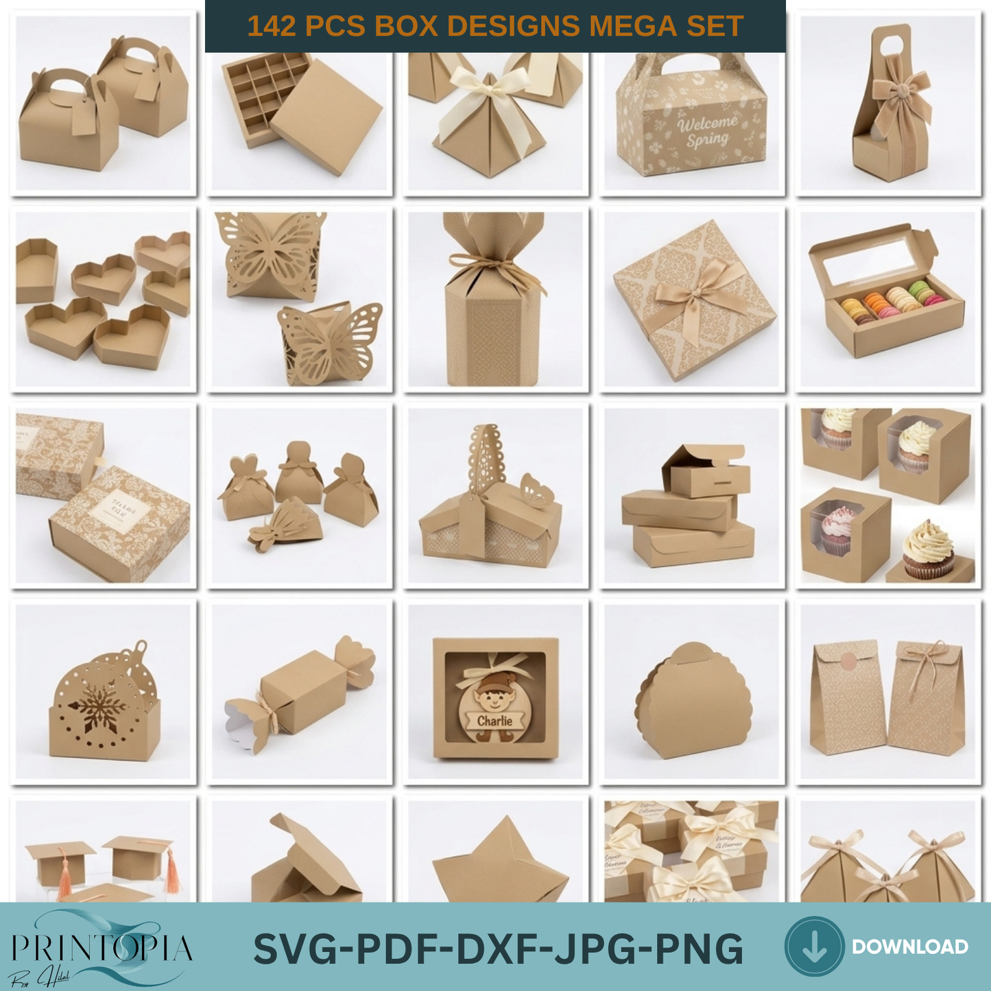 142 Box SVG Bundle Laser Cut Gift Box Templates PDF DXF Cutting Files