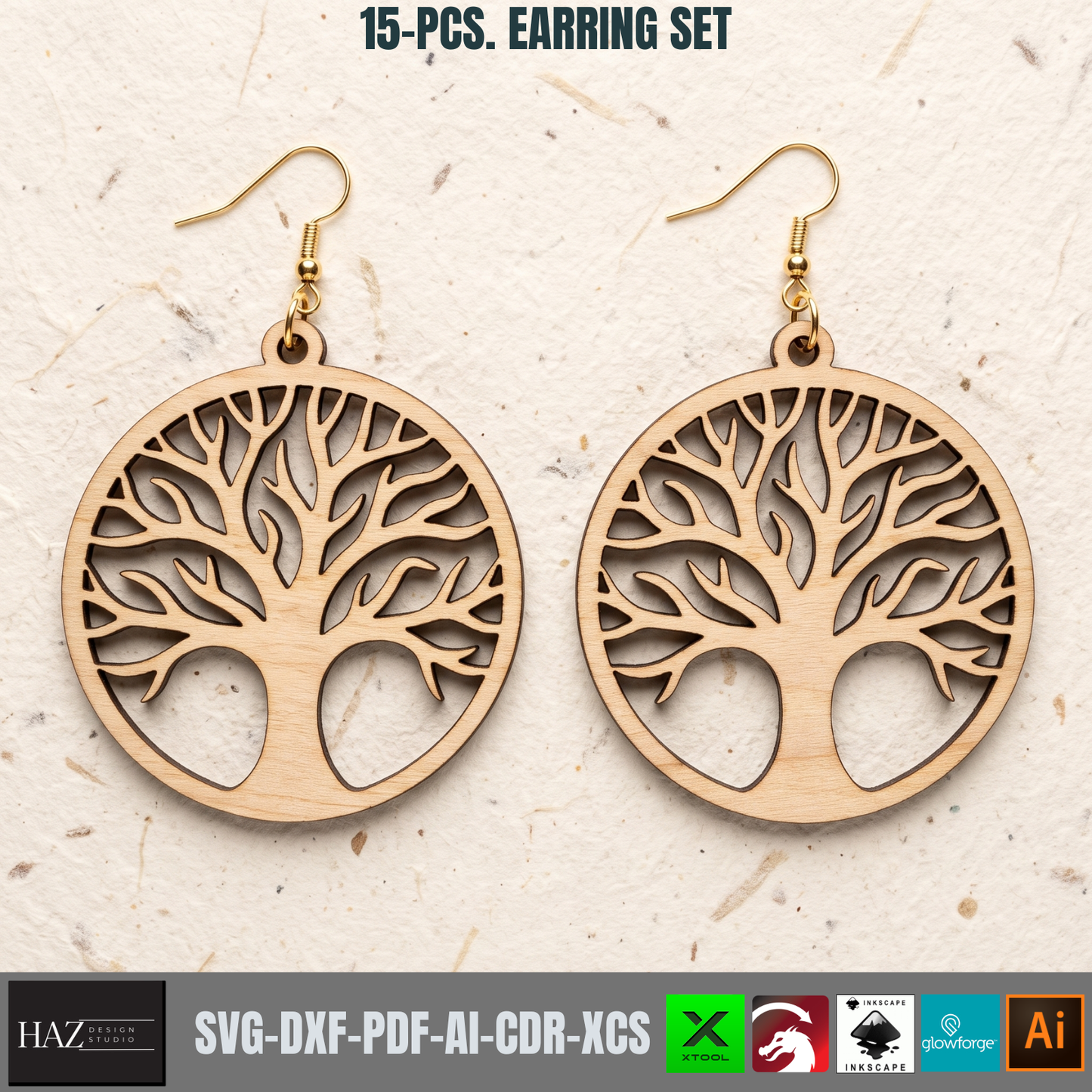 Wooden Earring Laser Cut Files Set Jewelry SVG Glowforge Plywood Templates Boho Nature Wood Designs