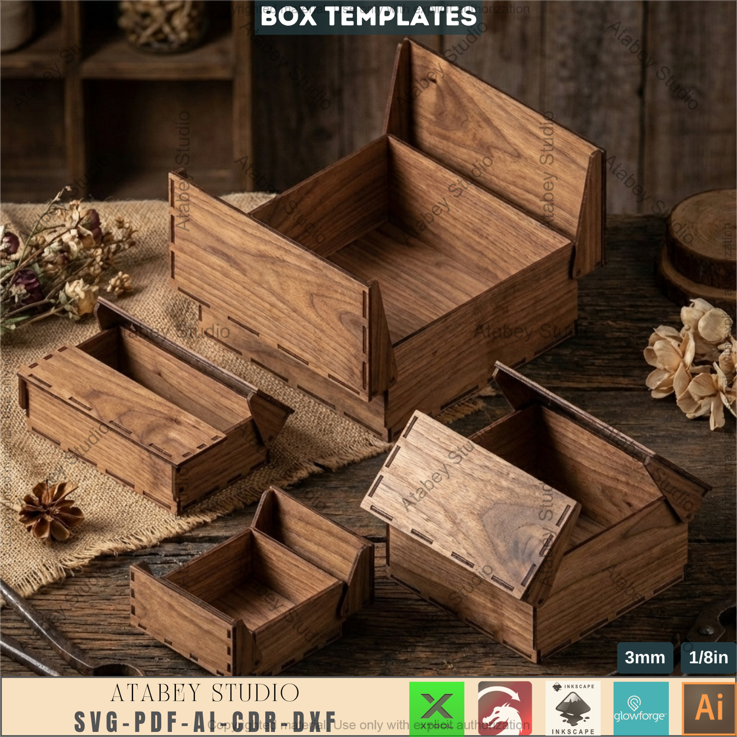 Wooden Storage Box Laser Cut Templates, Hinged Lid Keepsake Pattern 994