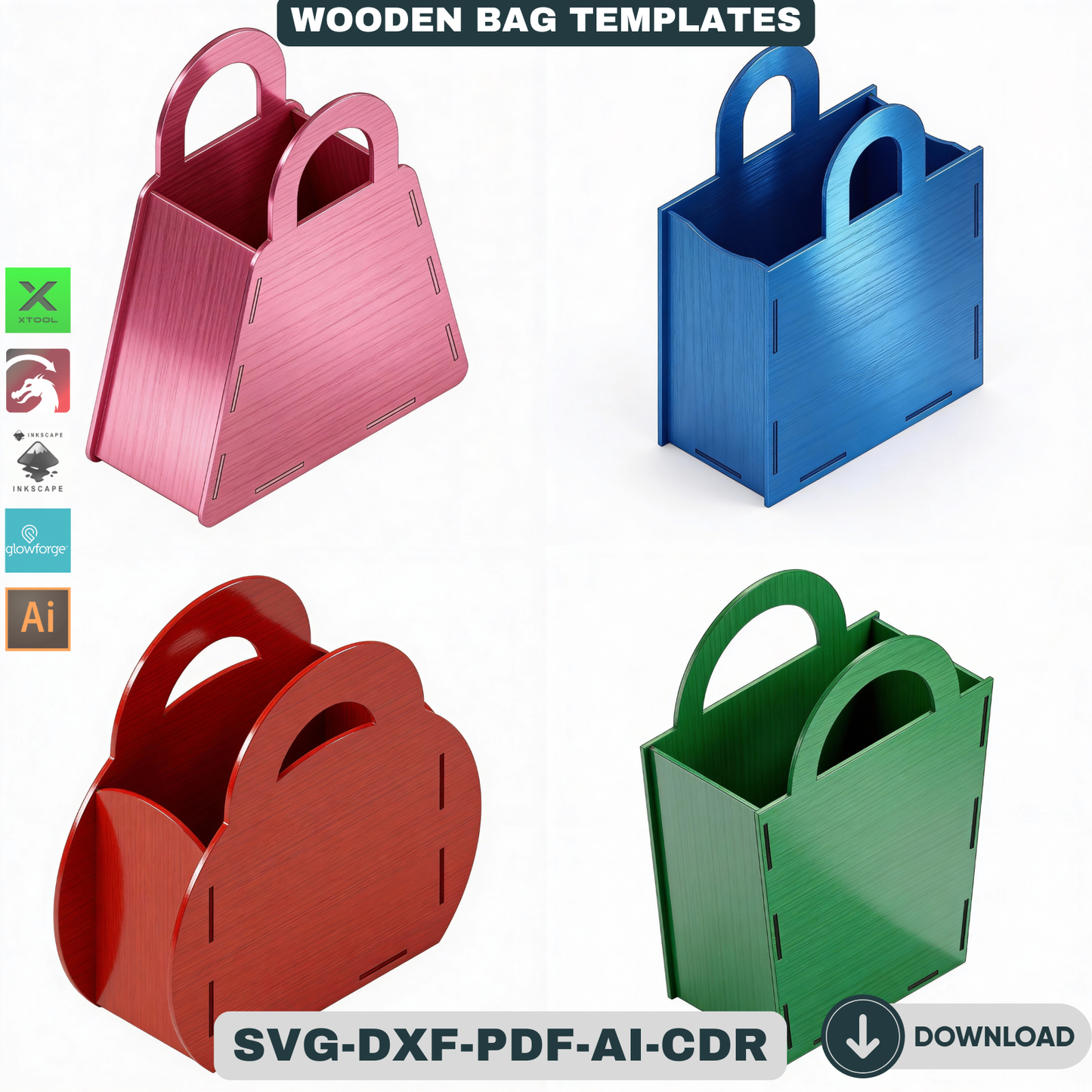 Wooden Purse Bundle Laser Cut Gift Bag Templates DIY Wood Handbag Set Laser Cut Box Designs Unique Gift for Her 933