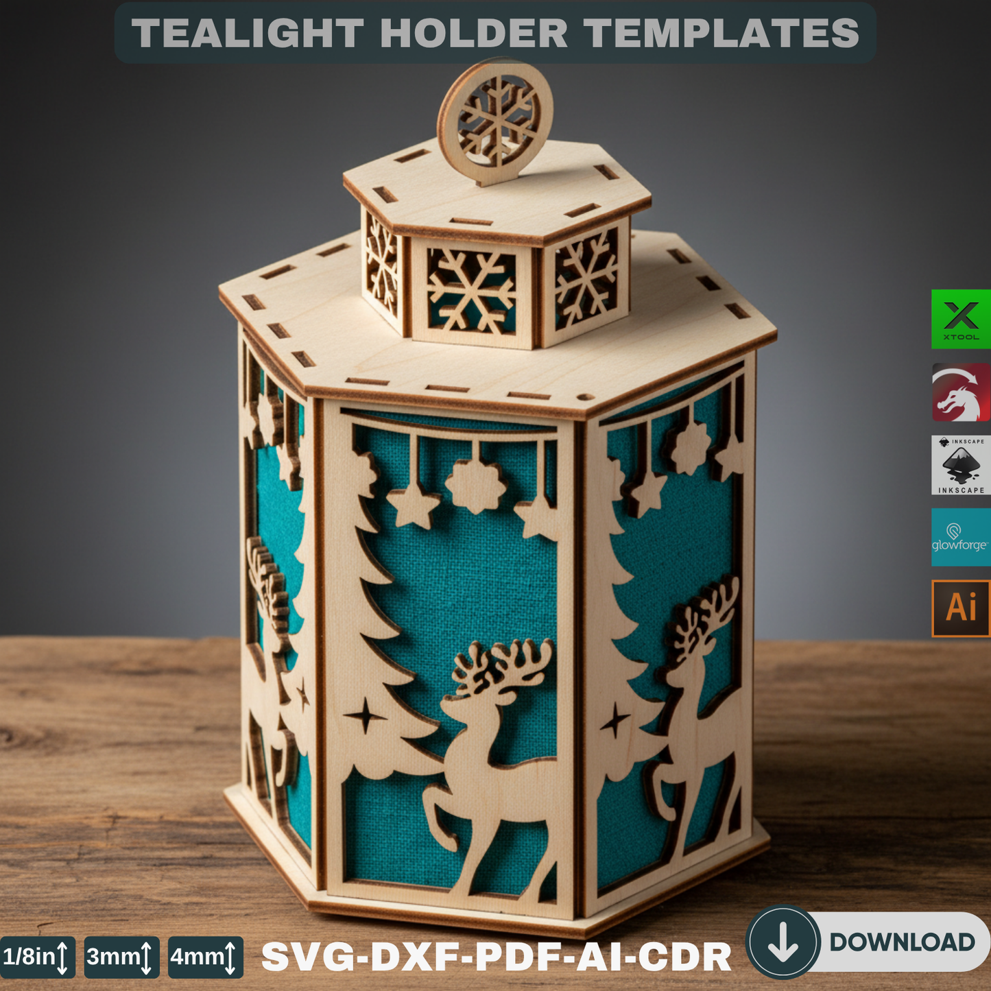 Laser Cut Christmas Lanterns – Wooden Tealight Holders -DIY Tabletop Lights - Set of Night Lights Decor - Holiday Winter Village Scene 903