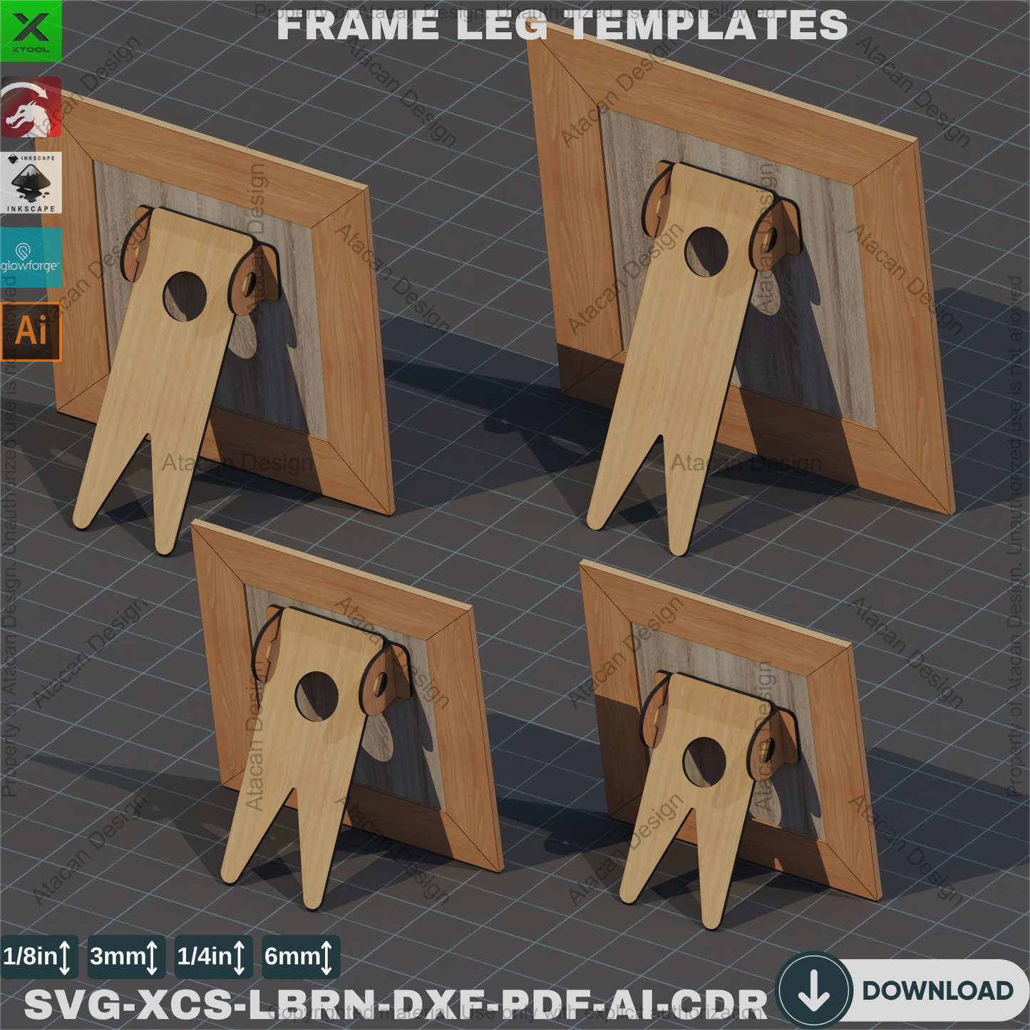 Wooden Easel Stand & Frame Legs | Laser Cut Photo Display Parts,Modern Laser Cut Frame Stand | Wood Easel Legs & Templates 841