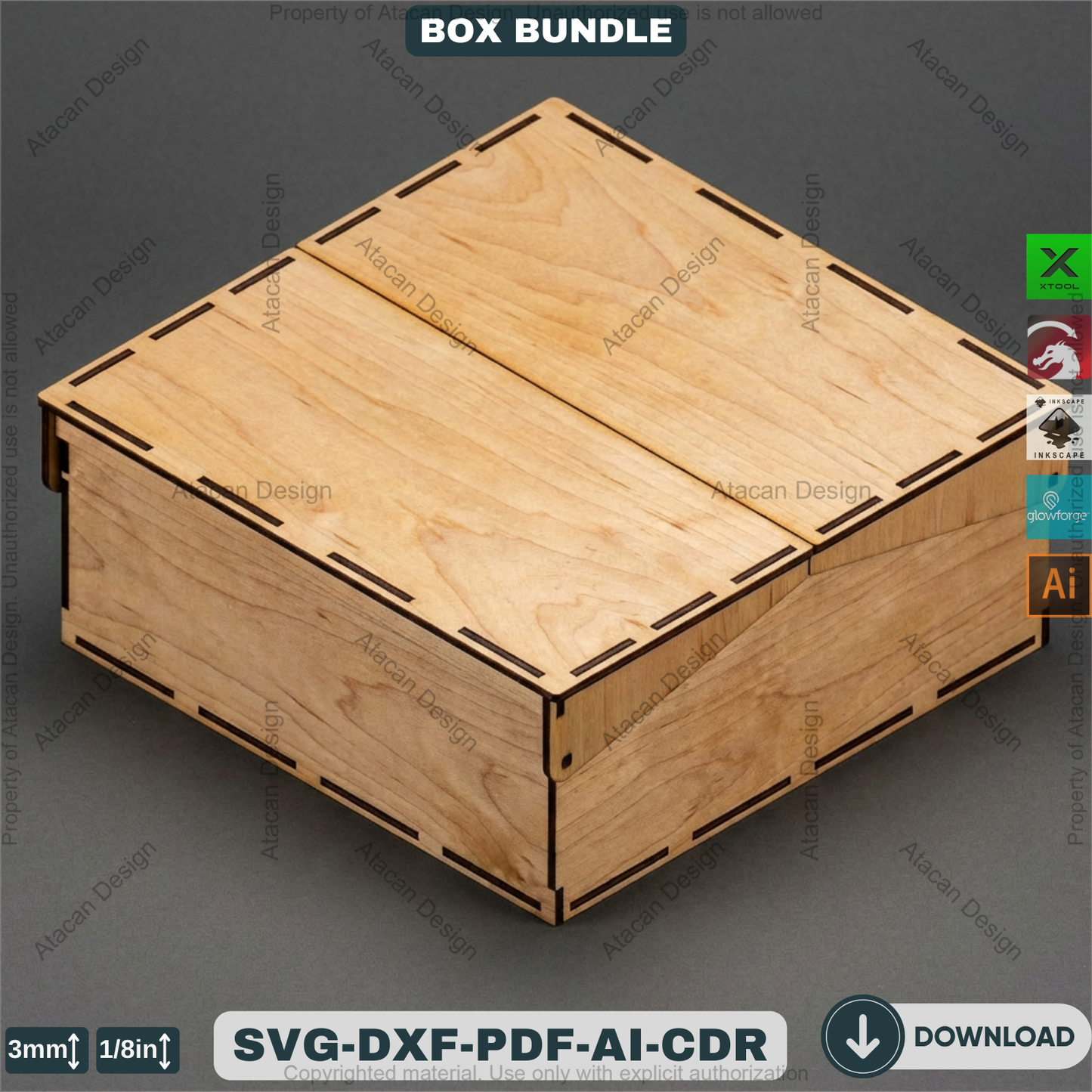 Laser Cut Wooden Storage Box Bundle Pattern Hinged Lid Keepsake Organizer Template 941
